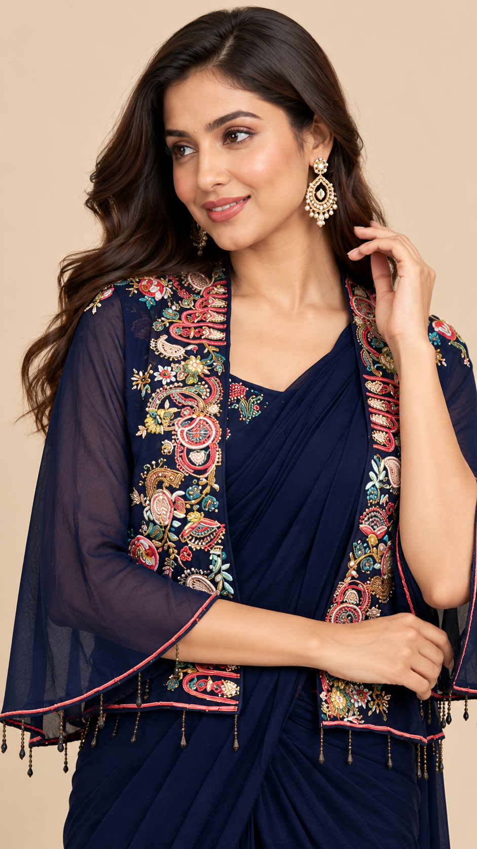 Ready To Wear Saree Navy-Blue In Colour