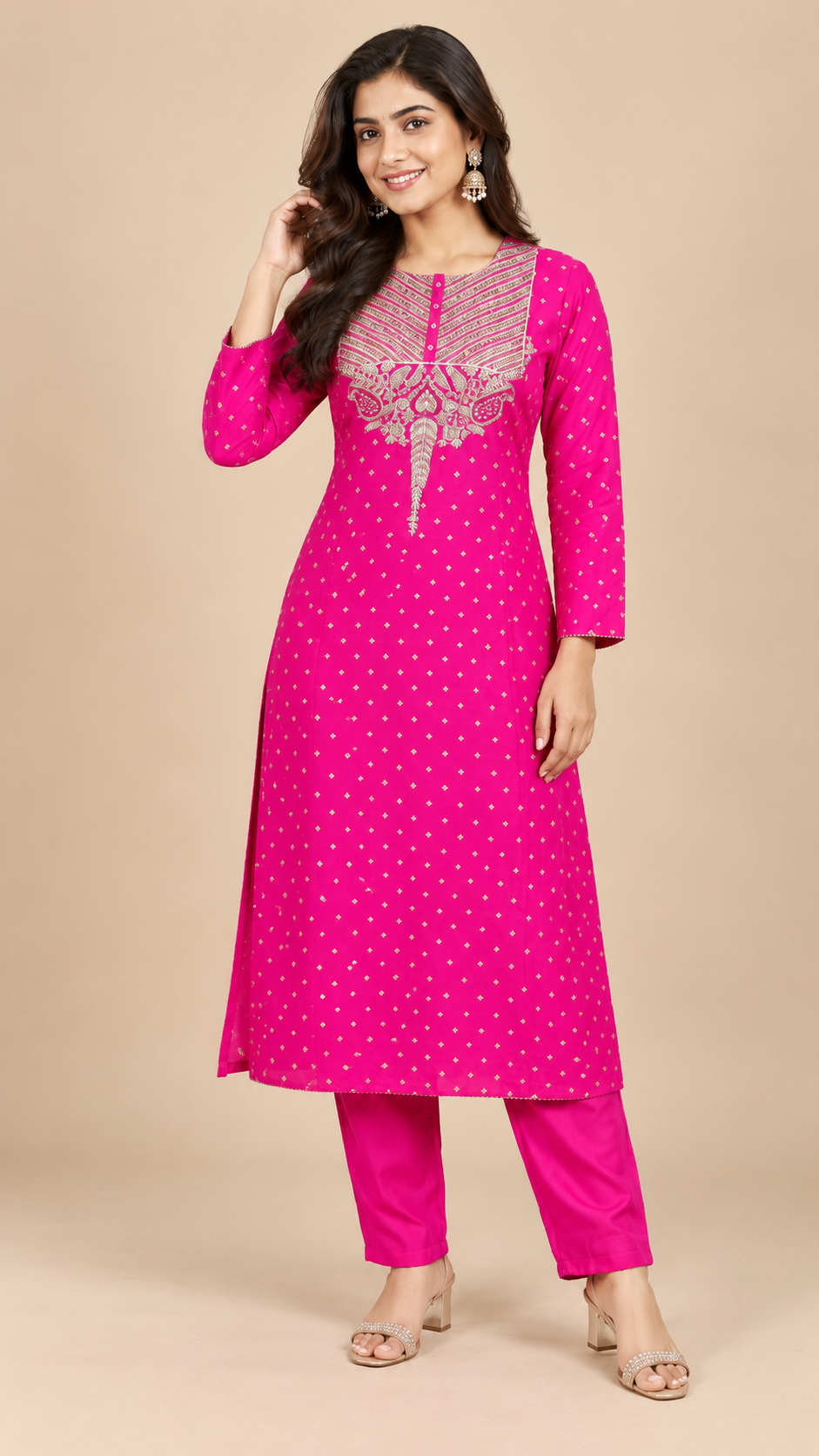 Elegant Rani Pink Silk Suit Set with Zardozi Work
