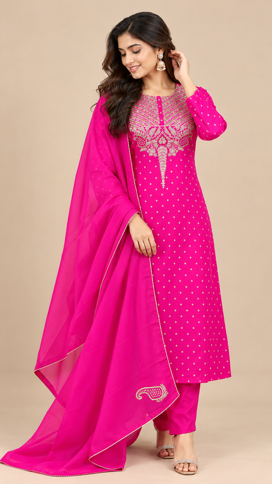 Elegant Rani Pink Silk Suit Set with Zardozi Work