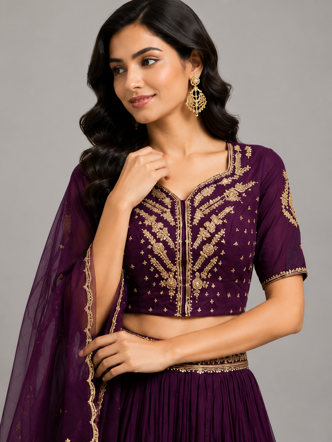 The Regal Aubergine Gathered Lehenga Set