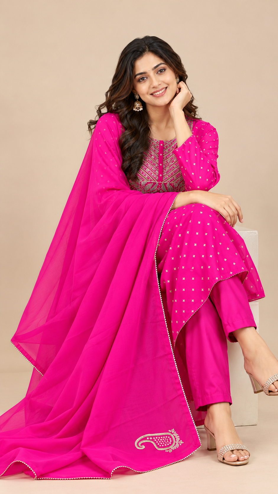 Elegant Rani Pink Silk Suit Set with Zardozi Work