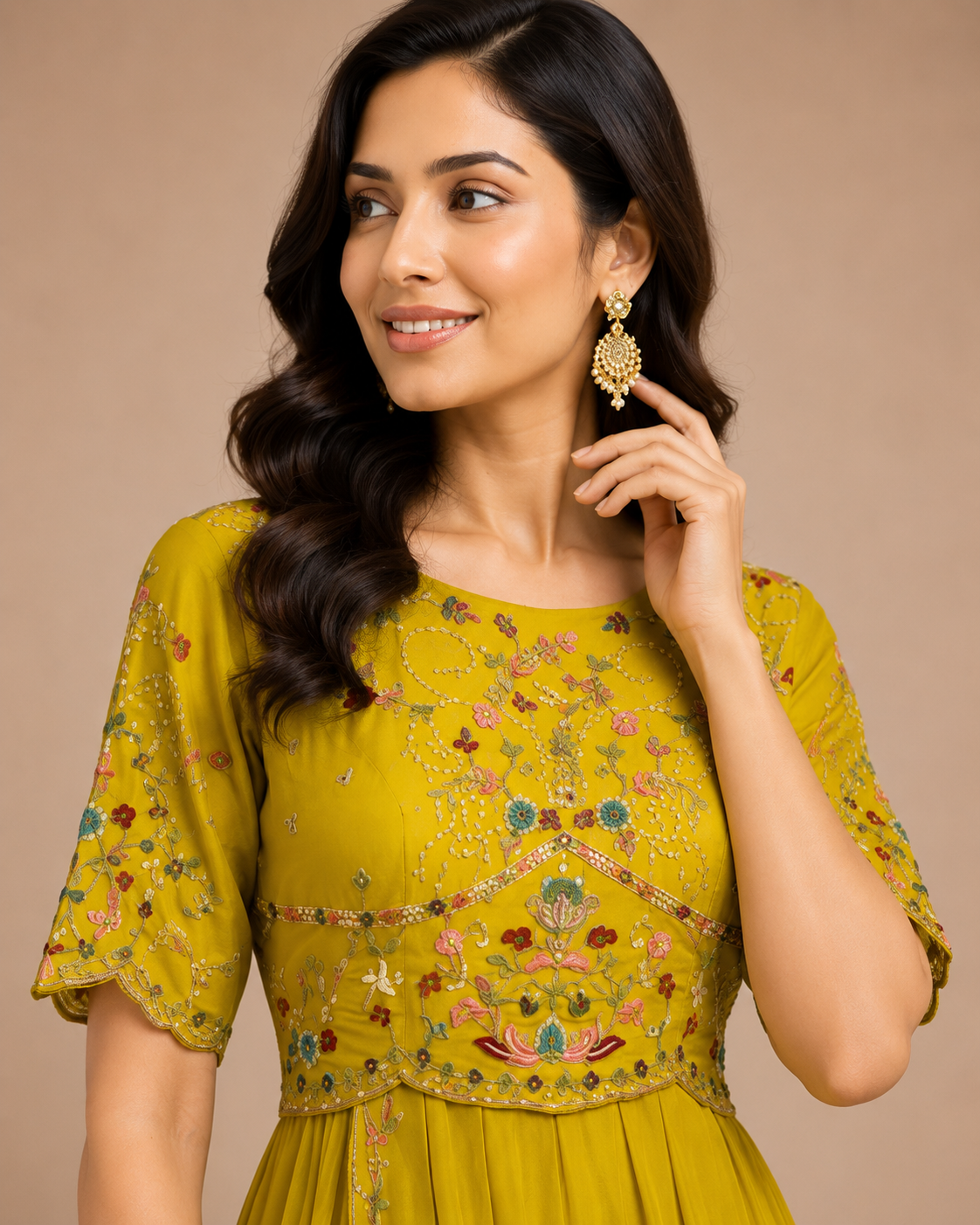 Mustard & Plum Asymmetrical Floral Fusion Set