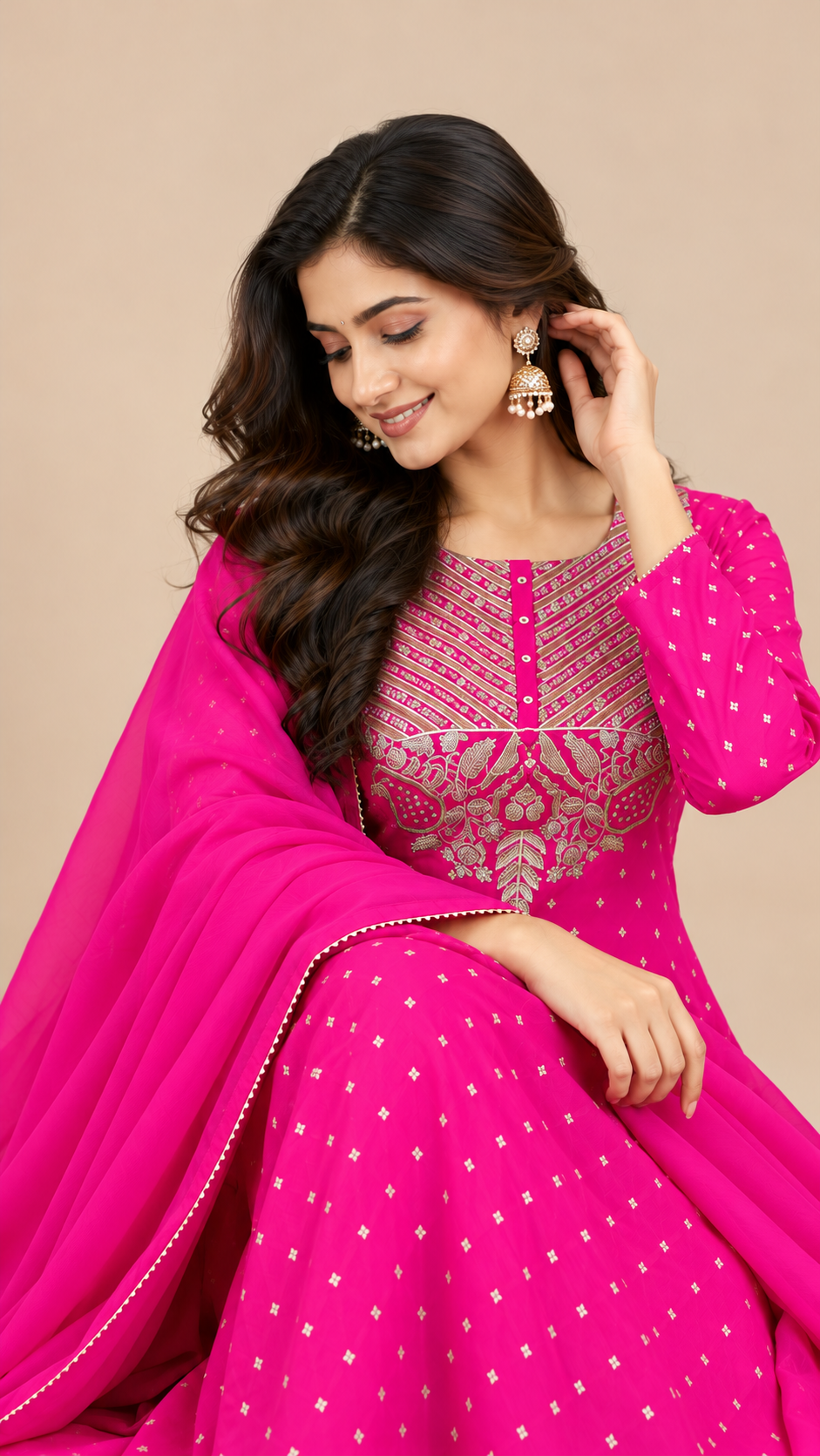Elegant Rani Pink Silk Suit Set with Zardozi Work
