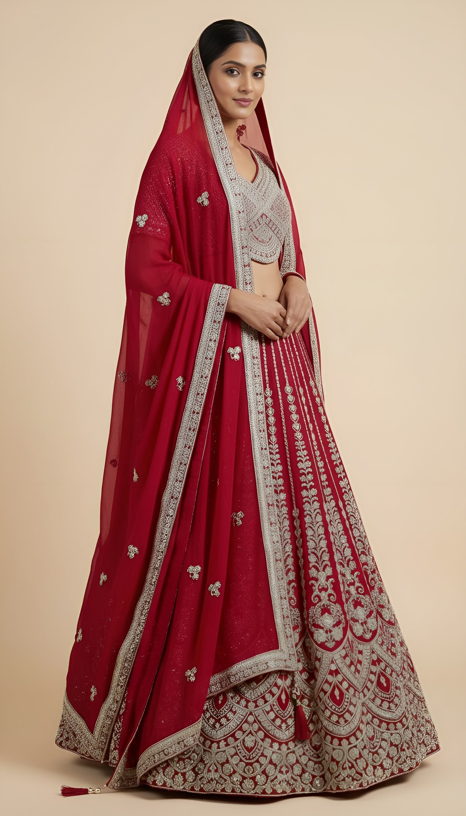Georgette Lehenga Dark-Pink In Colour