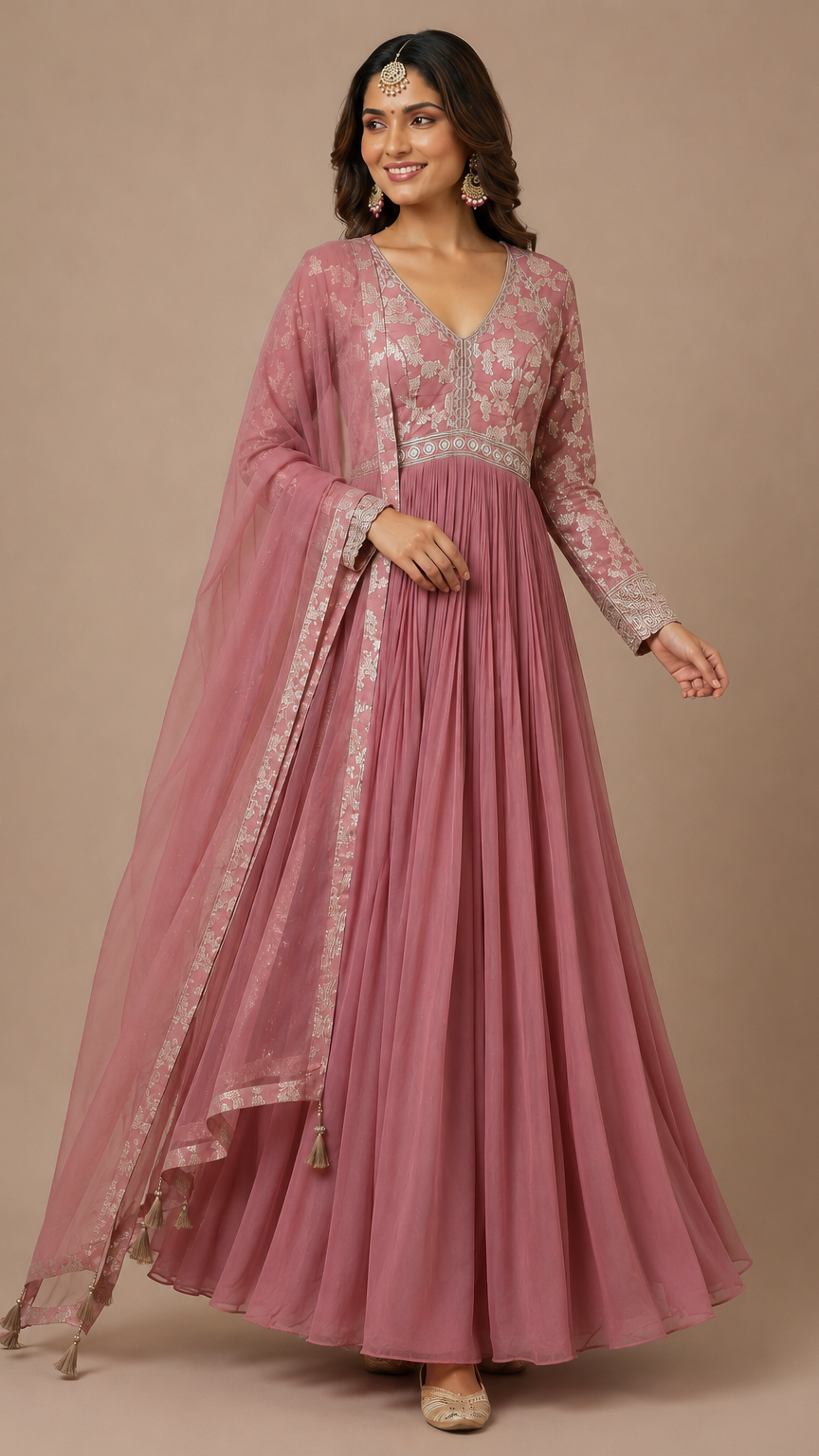 Enchanting Dusty Rose Georgette Anarkali Suit