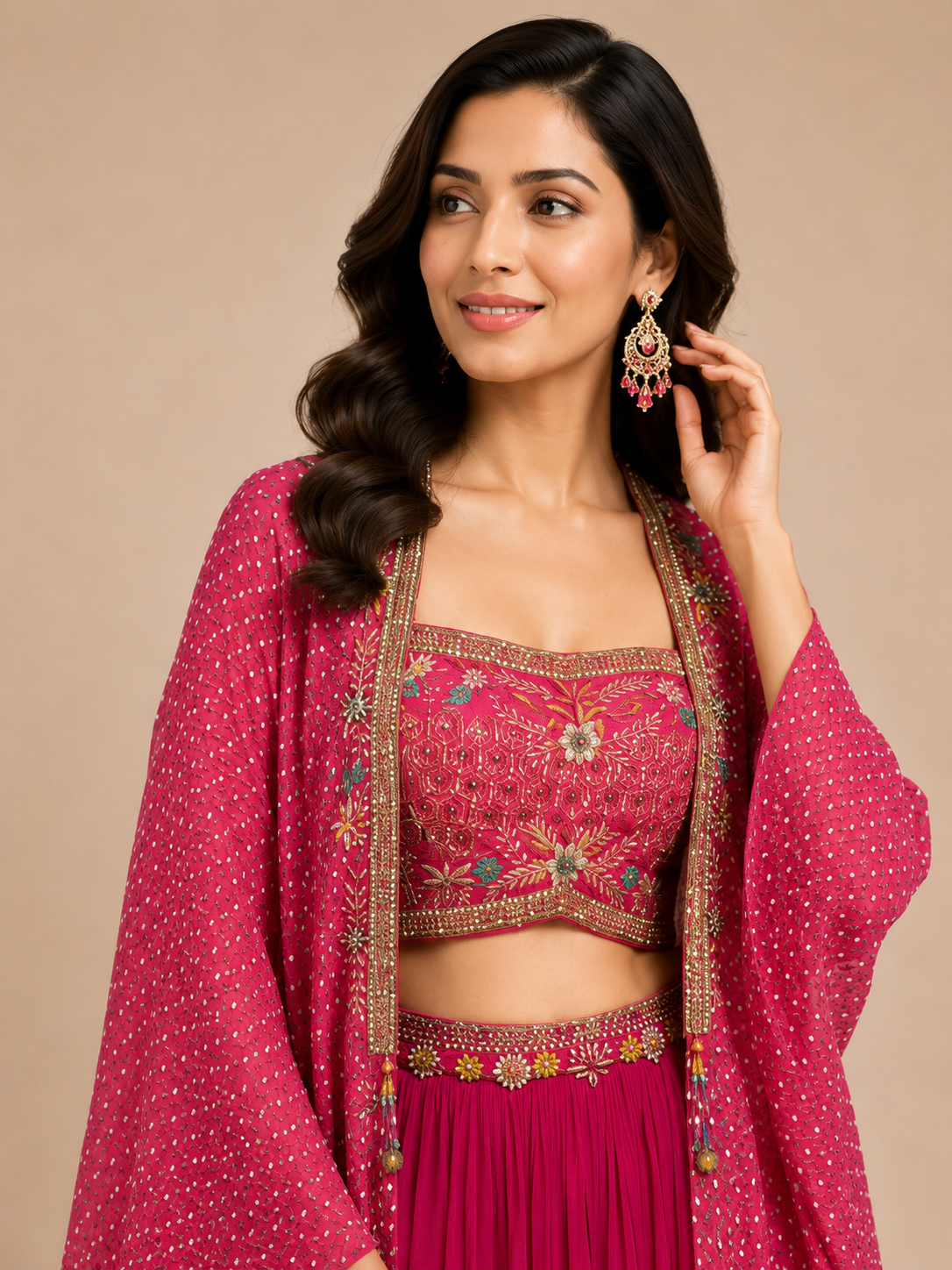 Rani Pink Floral Embroidered 3-Piece Cape Set