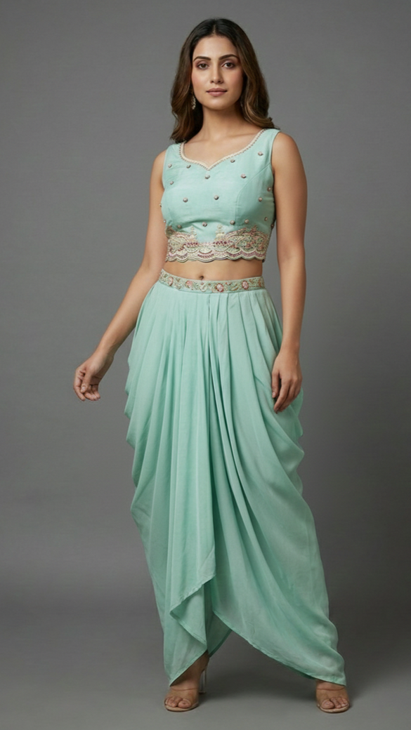 The Embroidered Organza Cape Set