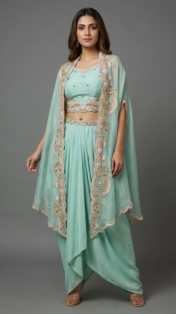 The Embroidered Organza Cape Set