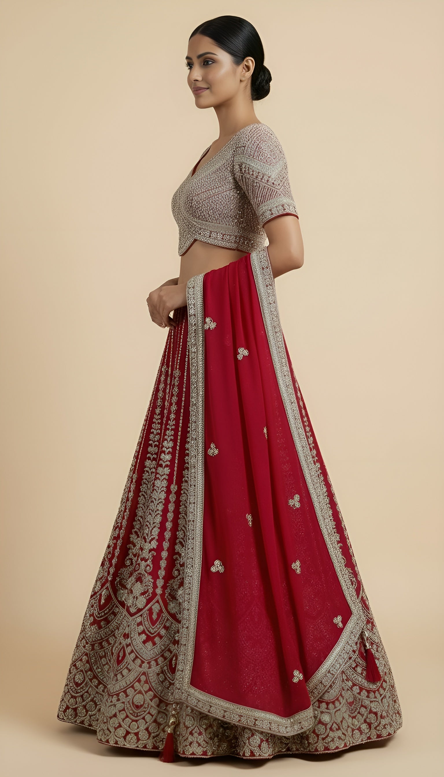 Georgette Lehenga Dark-Pink In Colour