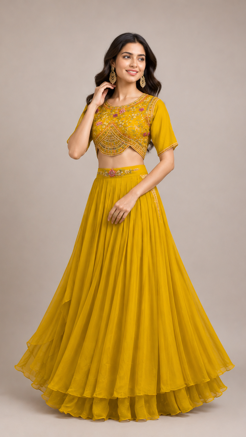 The Marigold Radiance Gathered Lehenga Set