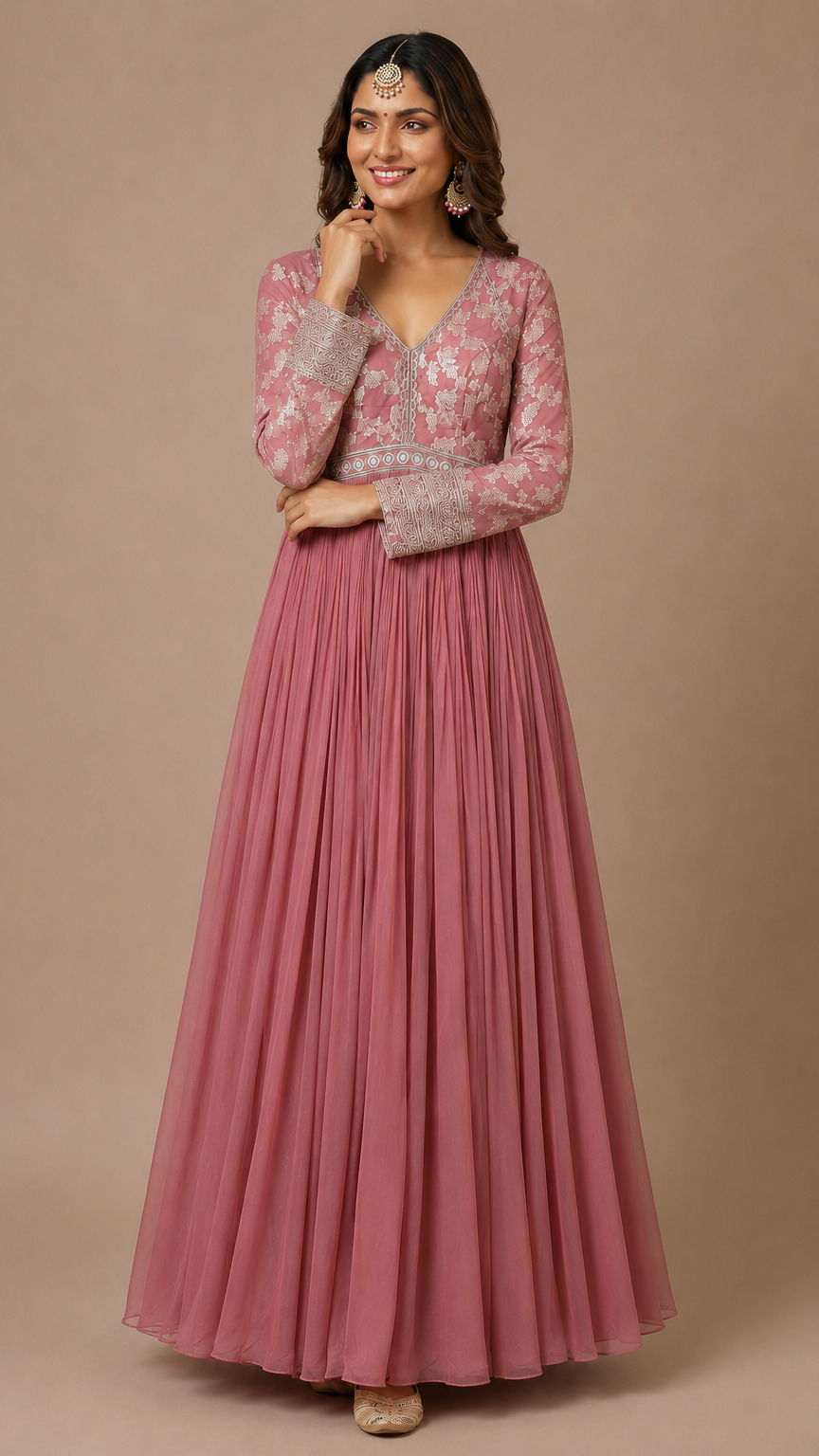 Enchanting Dusty Rose Georgette Anarkali Suit