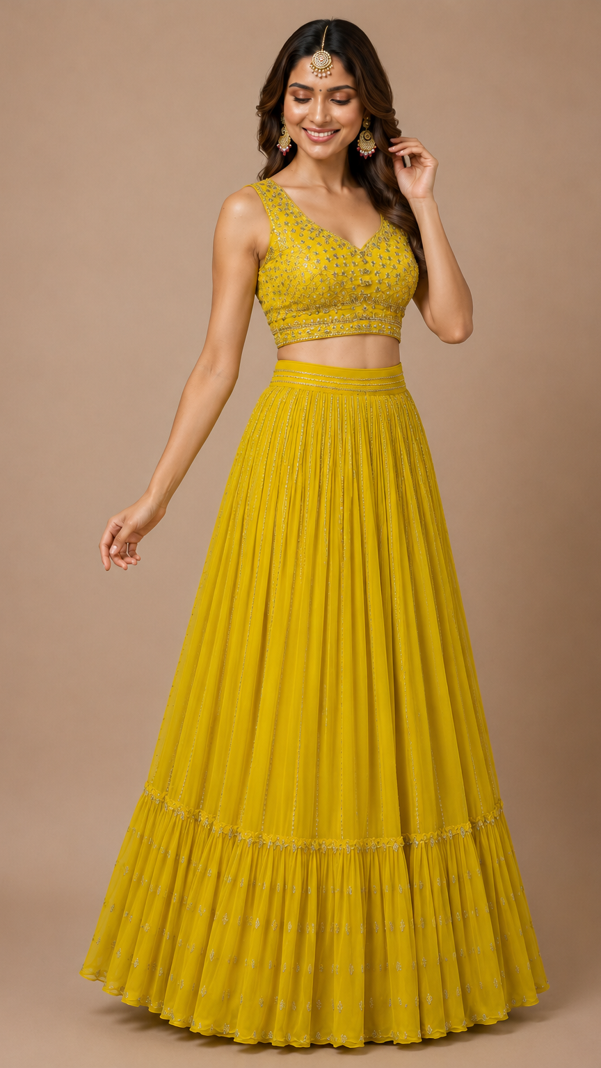 Radiant Sunshine Yellow Georgette Lehenga Set