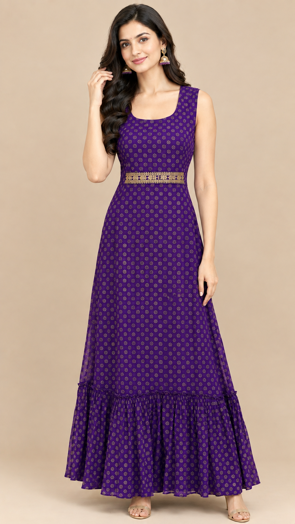 Royal Purple Georgette Embroidered Ethnic Dress Set with Dupatta