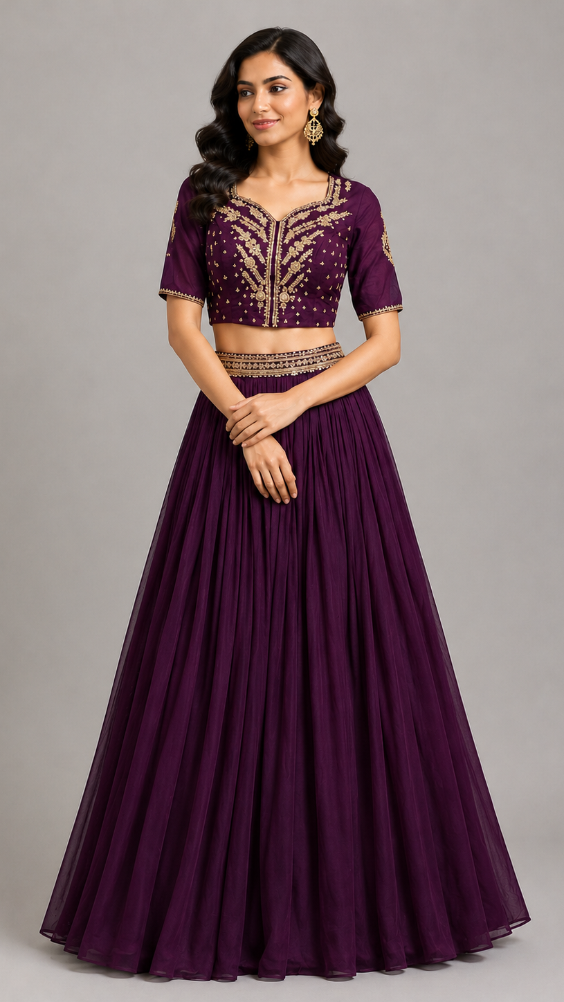 The Regal Aubergine Gathered Lehenga Set