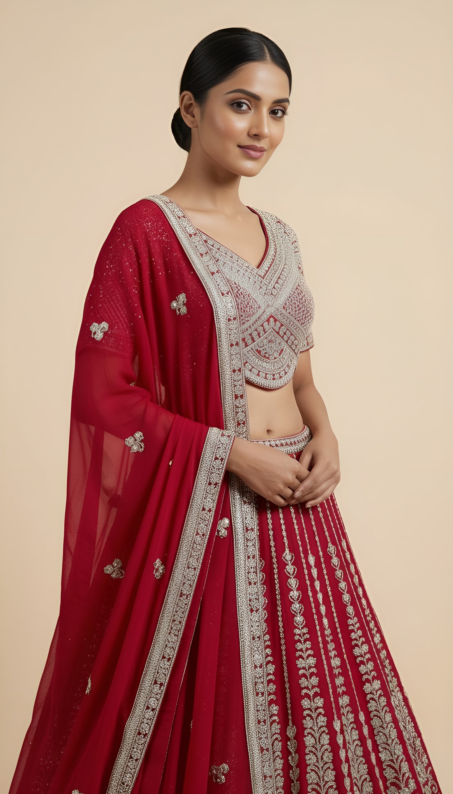 Georgette Lehenga Dark-Pink In Colour