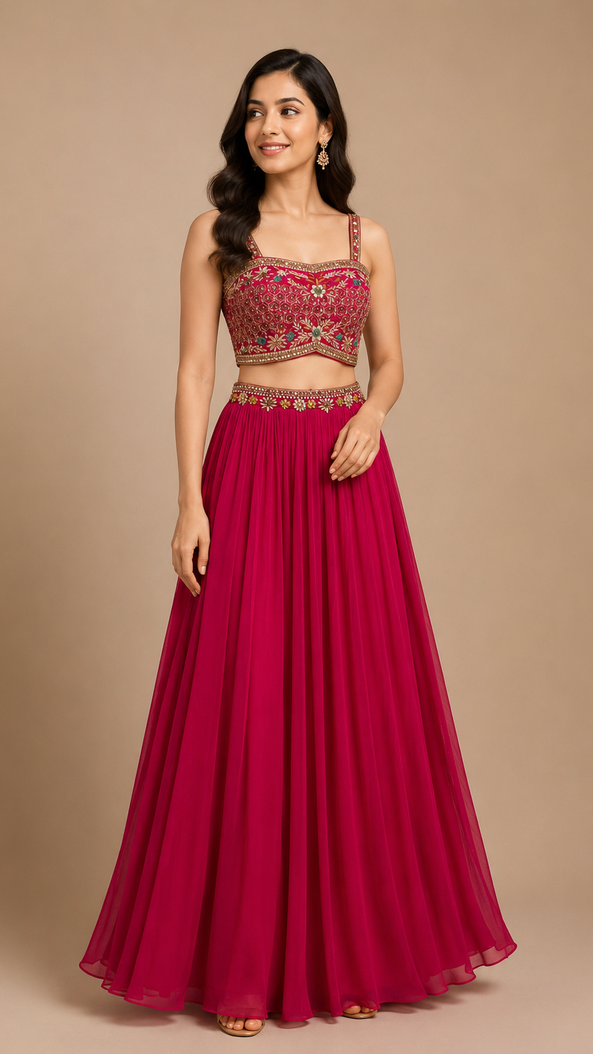 Rani Pink Floral Embroidered 3-Piece Cape Set