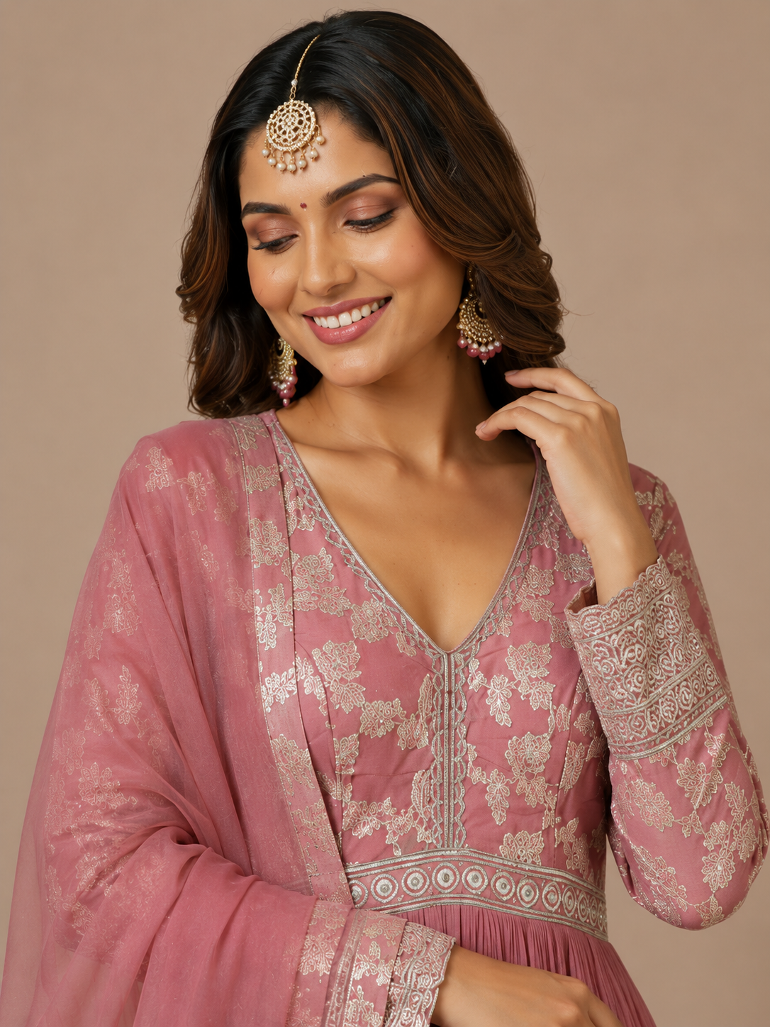 Enchanting Dusty Rose Georgette Anarkali Suit