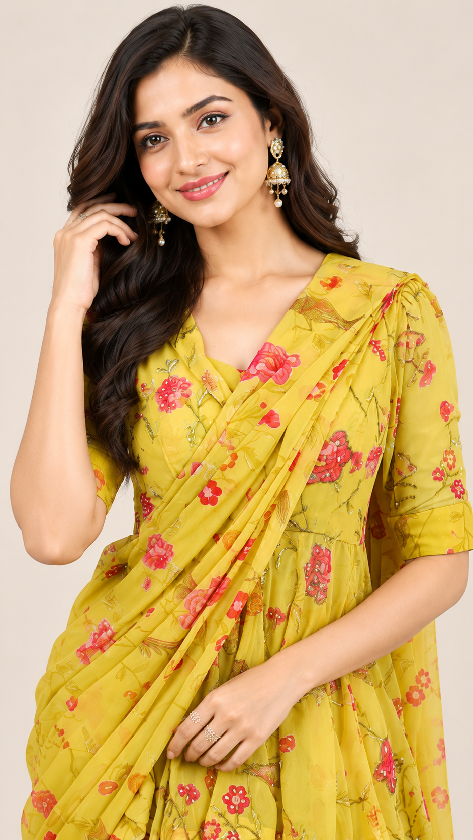 Ready To Wear Saree Yellow In Colour