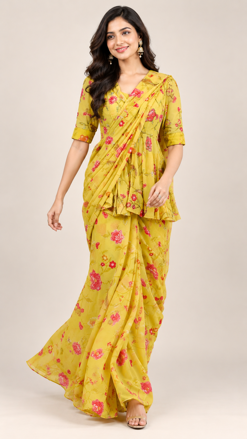 Ready To Wear Saree Yellow In Colour