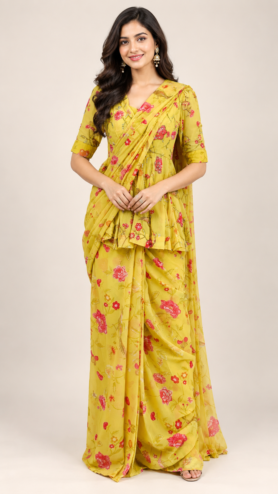 Ready To Wear Saree Yellow In Colour