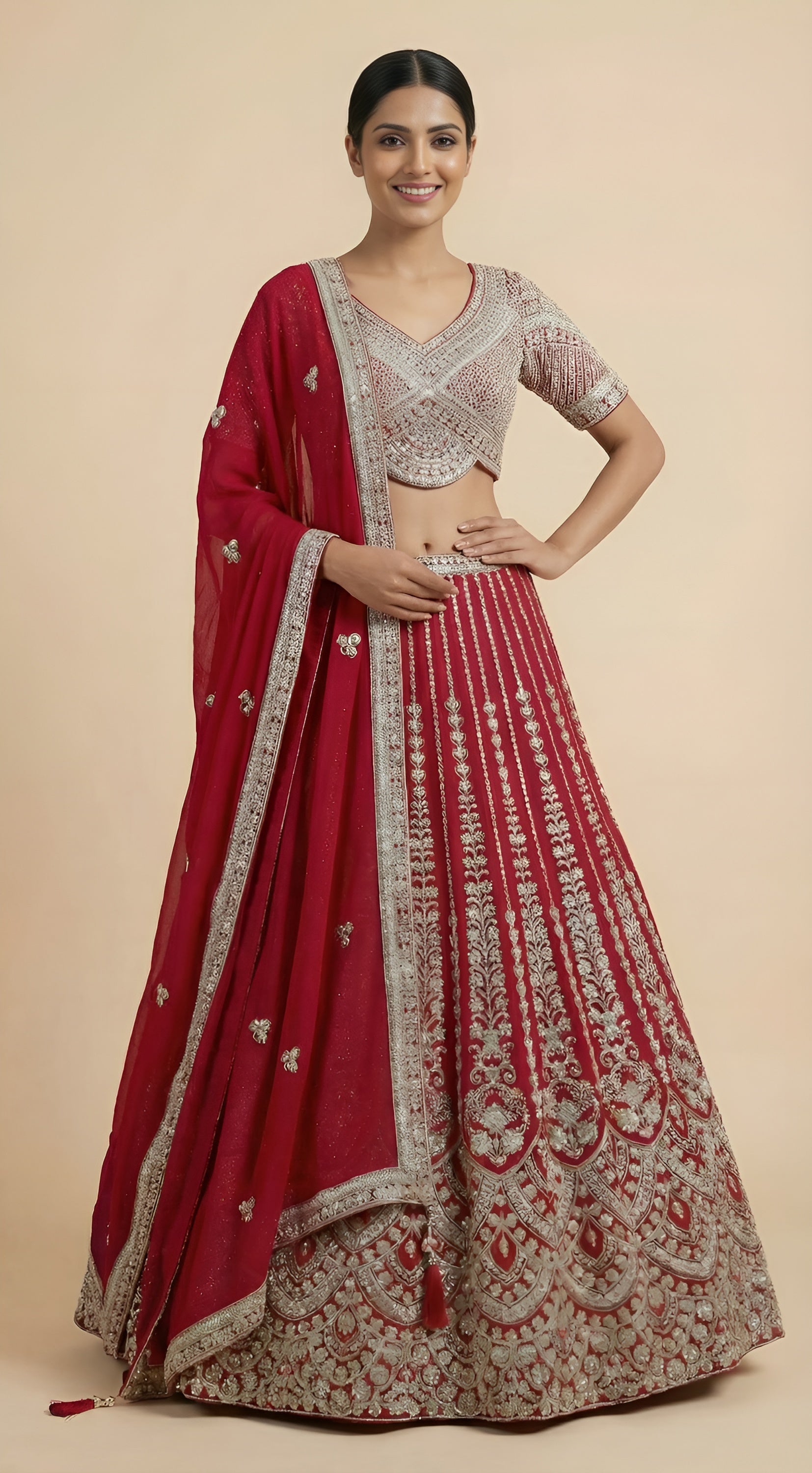 Georgette Lehenga Dark-Pink In Colour