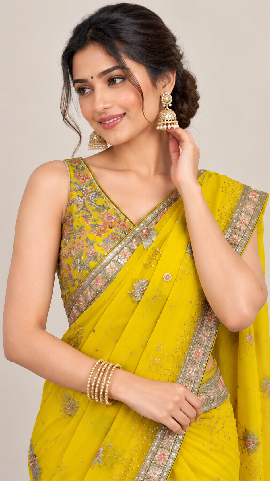 Ready To Wear Saree Yellow In Colour