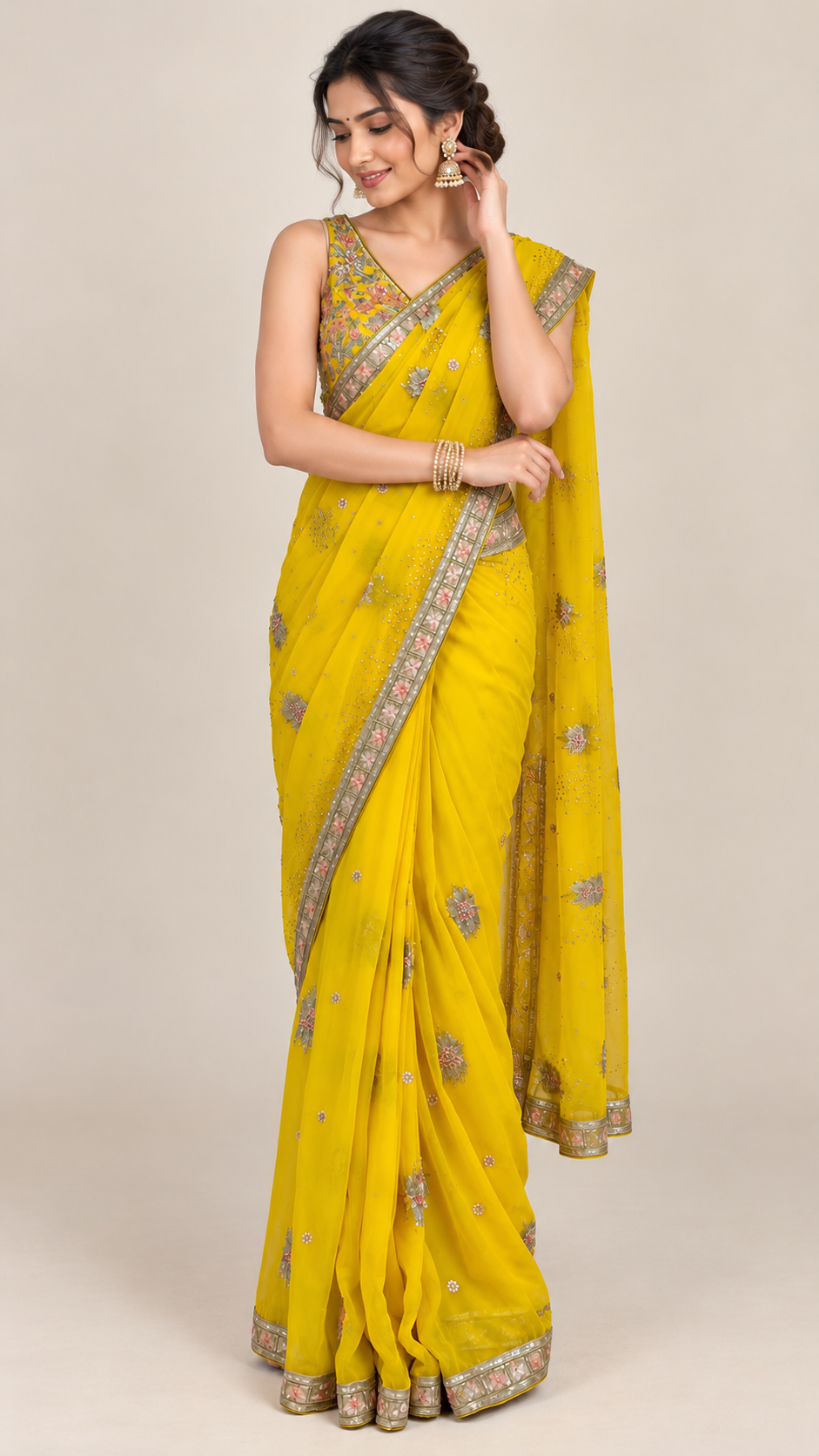 Ready To Wear Saree Yellow In Colour