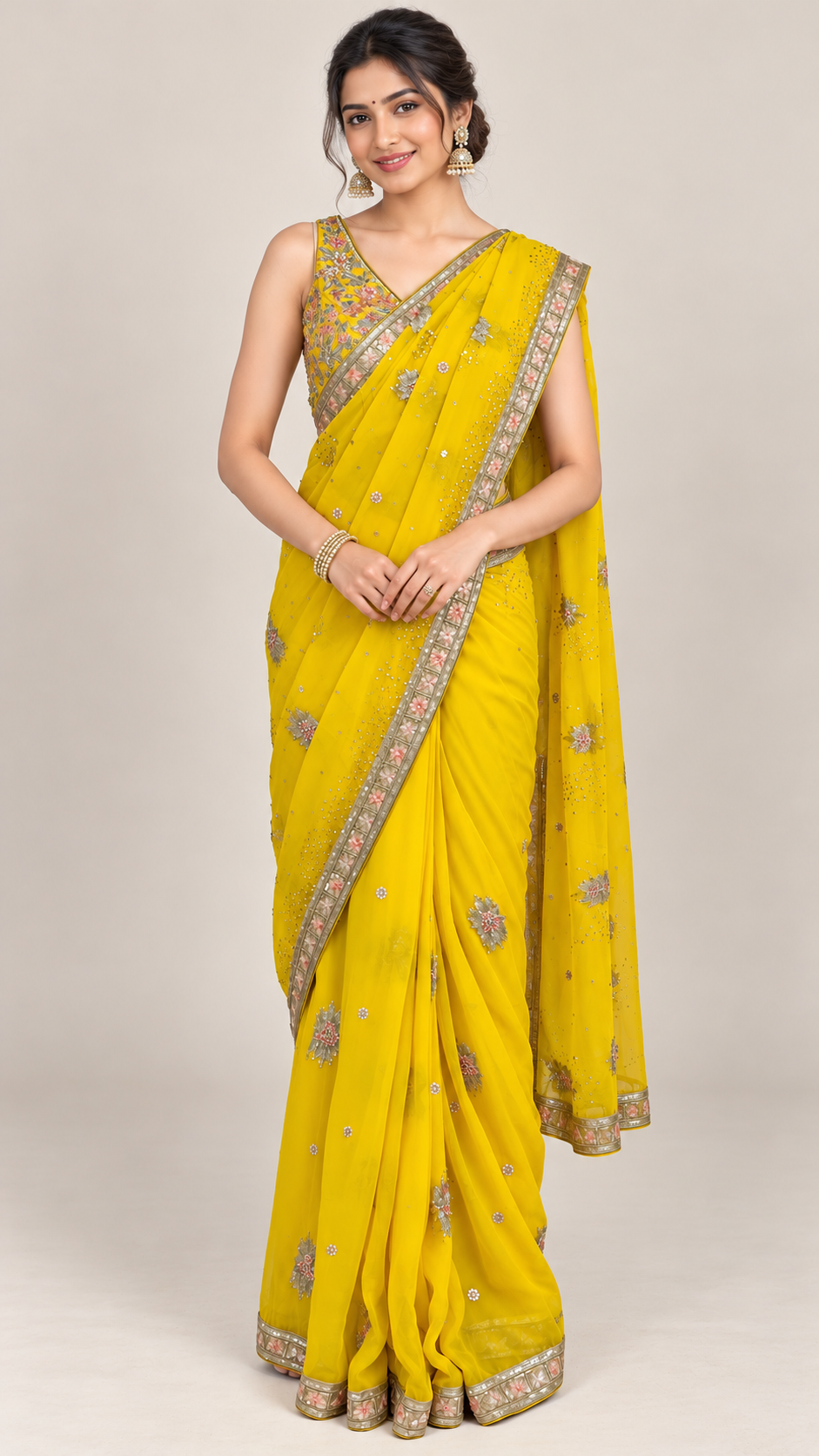 Ready To Wear Saree Yellow In Colour