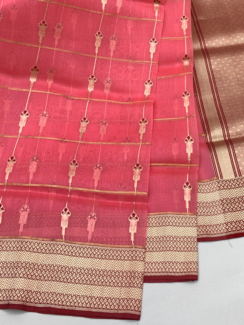 Banarasi Kora Silk Saree in Rose Pink