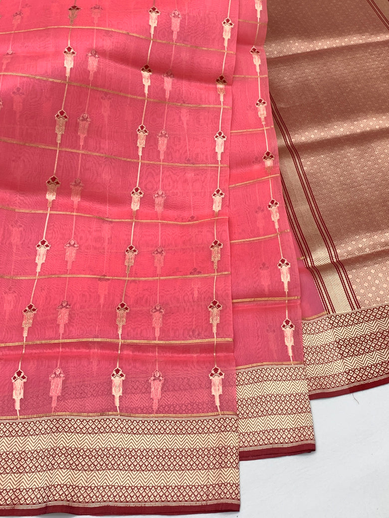 Banarasi Kora Silk Saree in Rose Pink