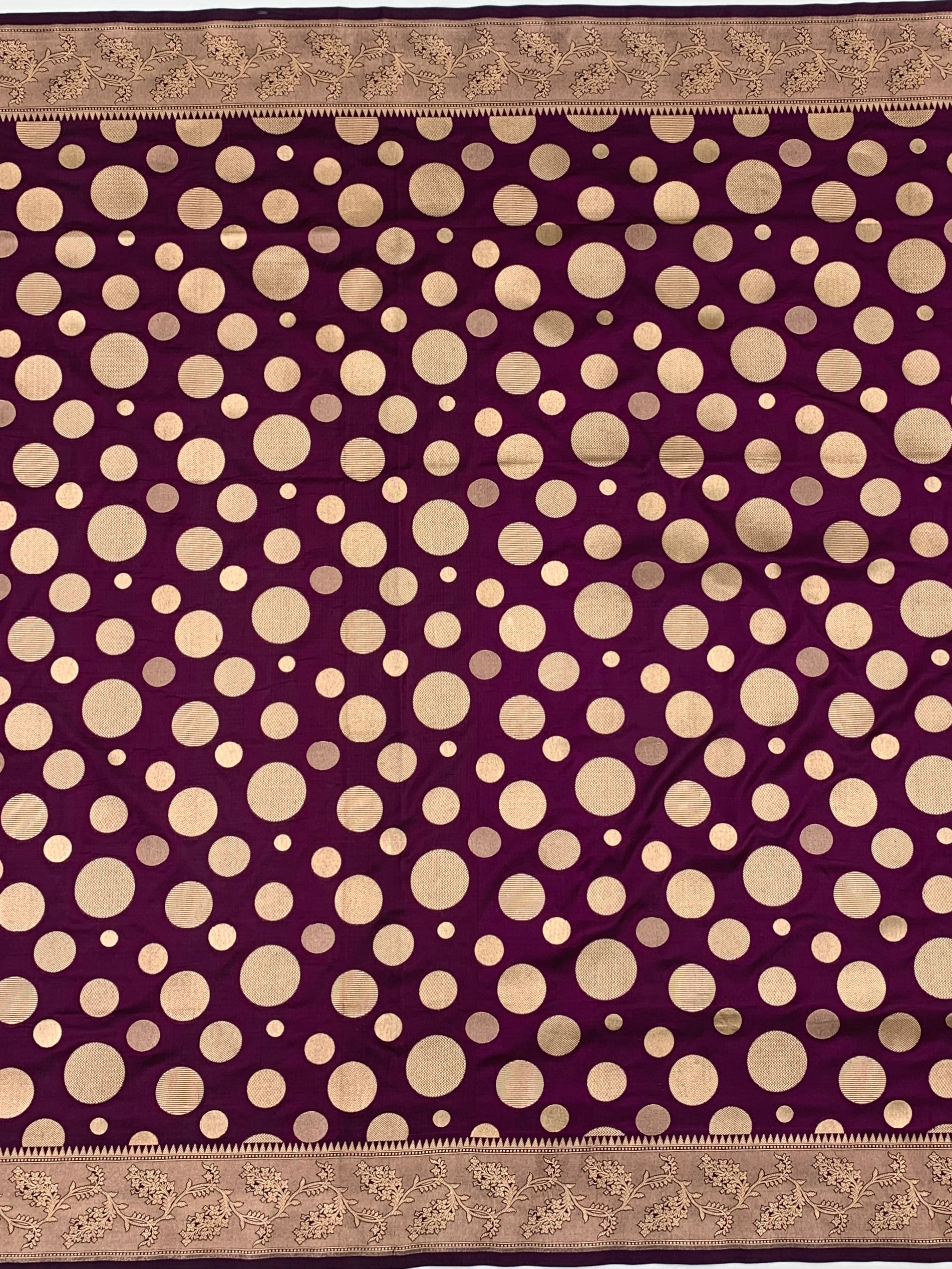 Regal Wine-Purple Banarasi Silk Saree with Polka Dot