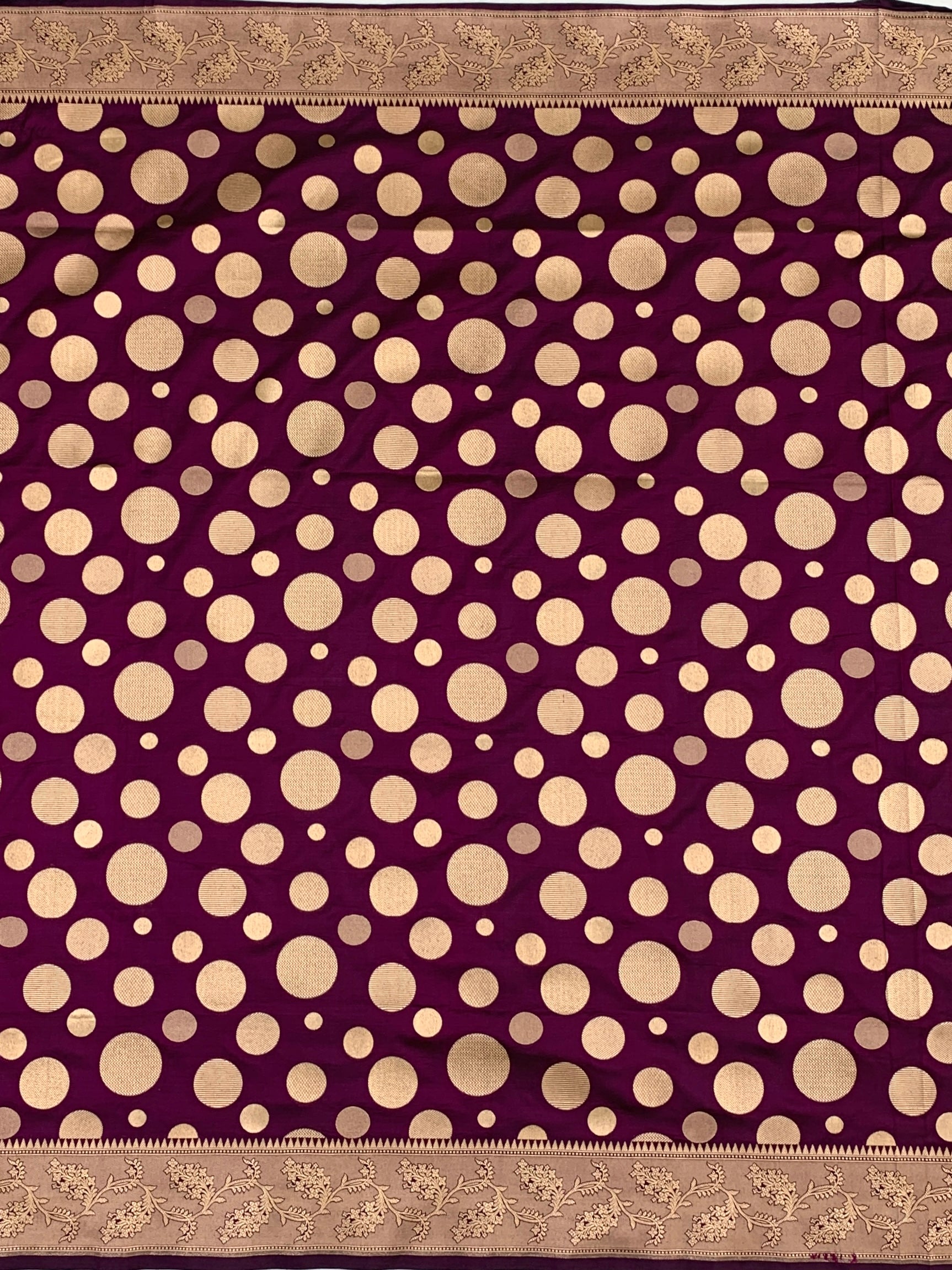 Regal Wine-Purple Banarasi Silk Saree with Polka Dot