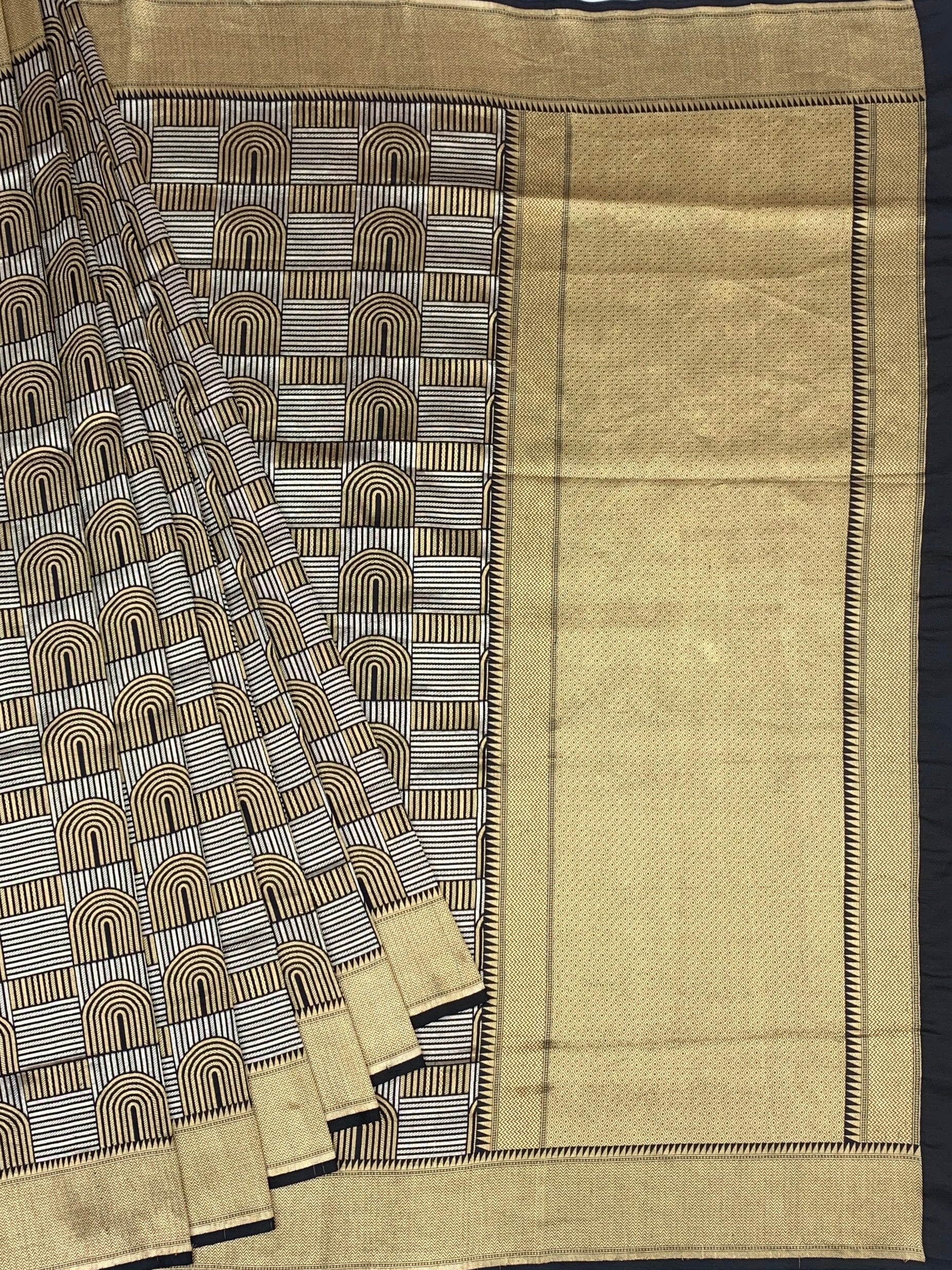Modernist Banarasi Silk Saree with Geometric Arch Motifs