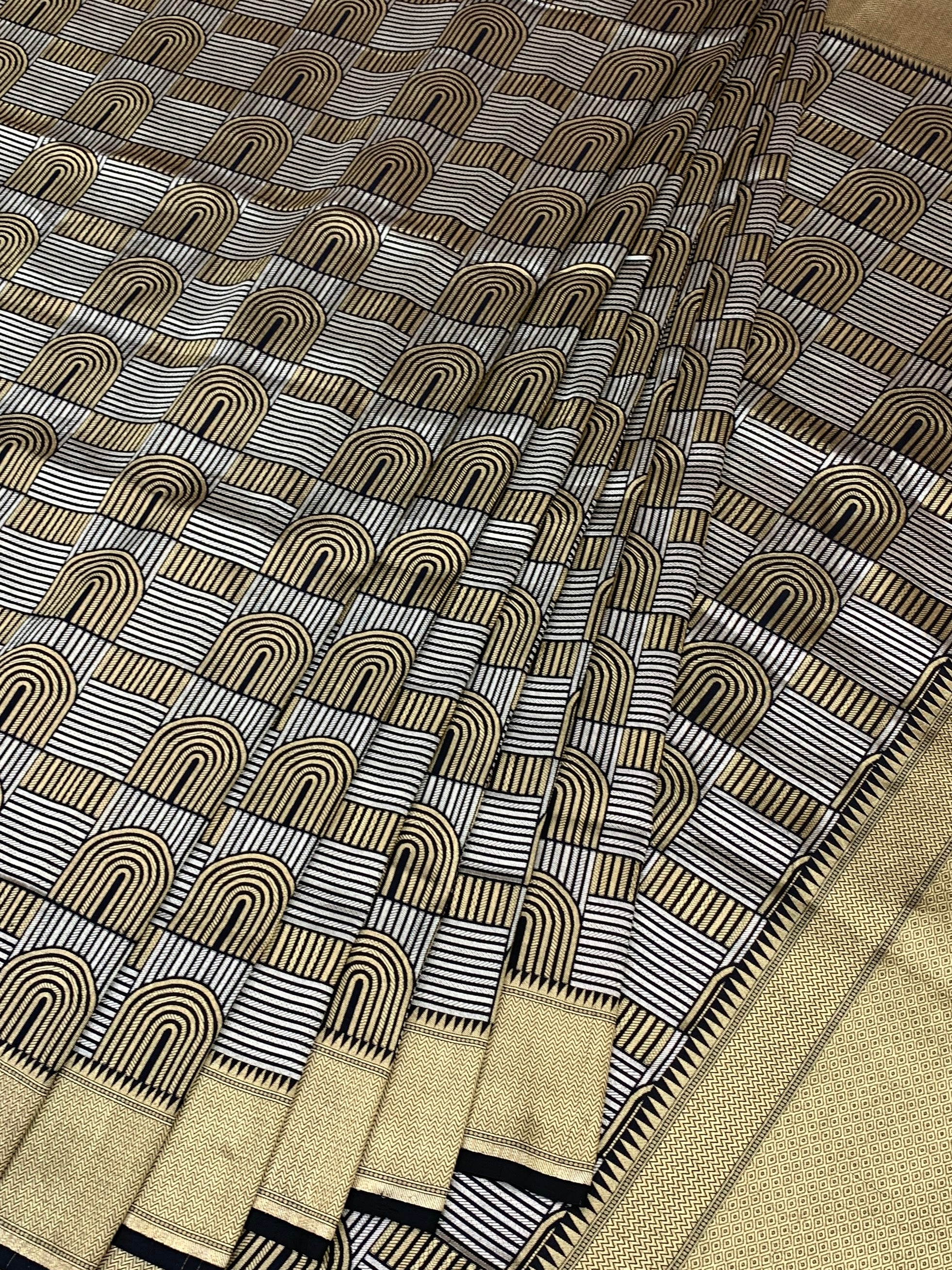 Modernist Banarasi Silk Saree with Geometric Arch Motifs