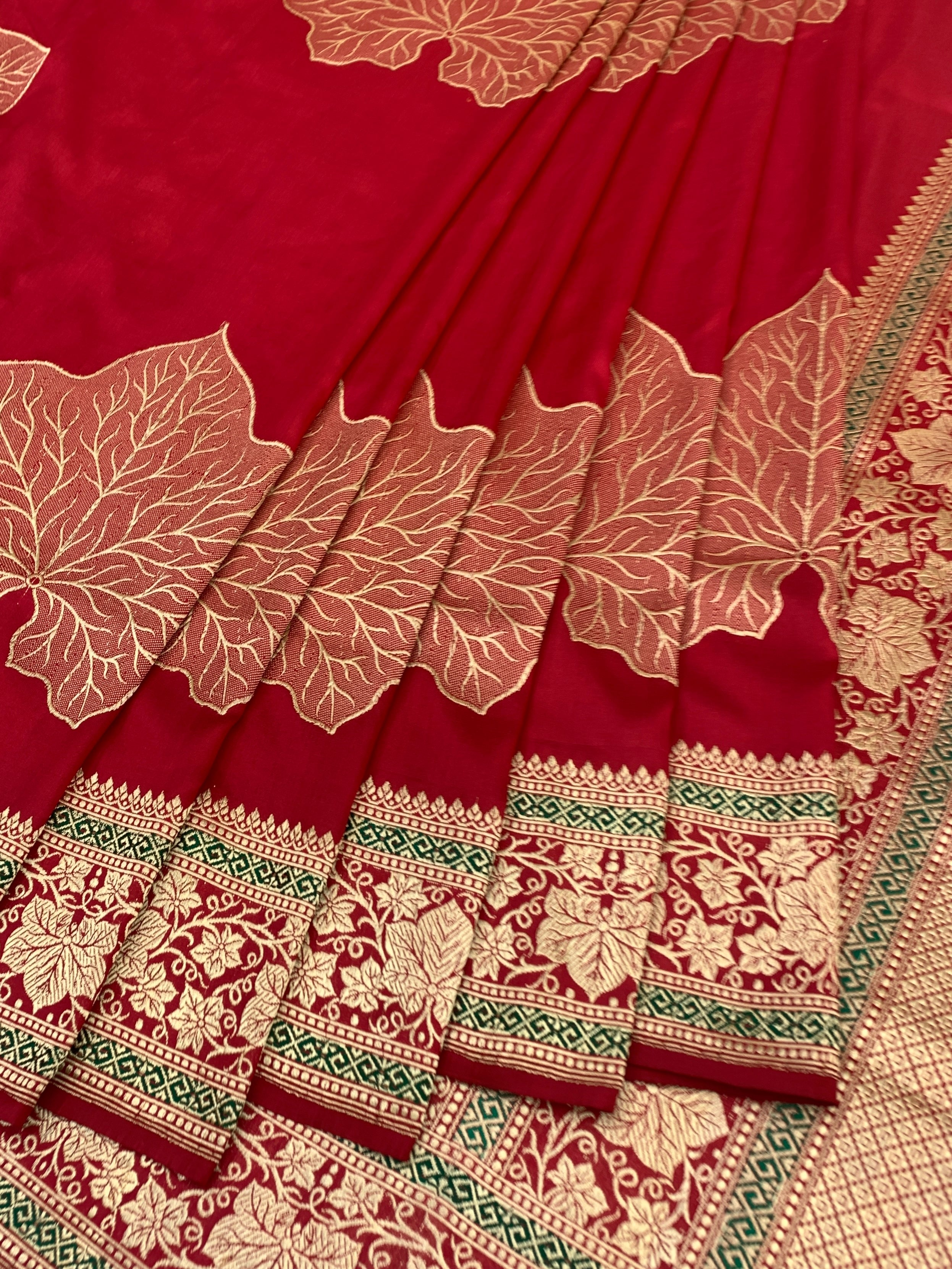 Heritage Crimson Banarasi Silk Saree with Chinar Leaf Motifs