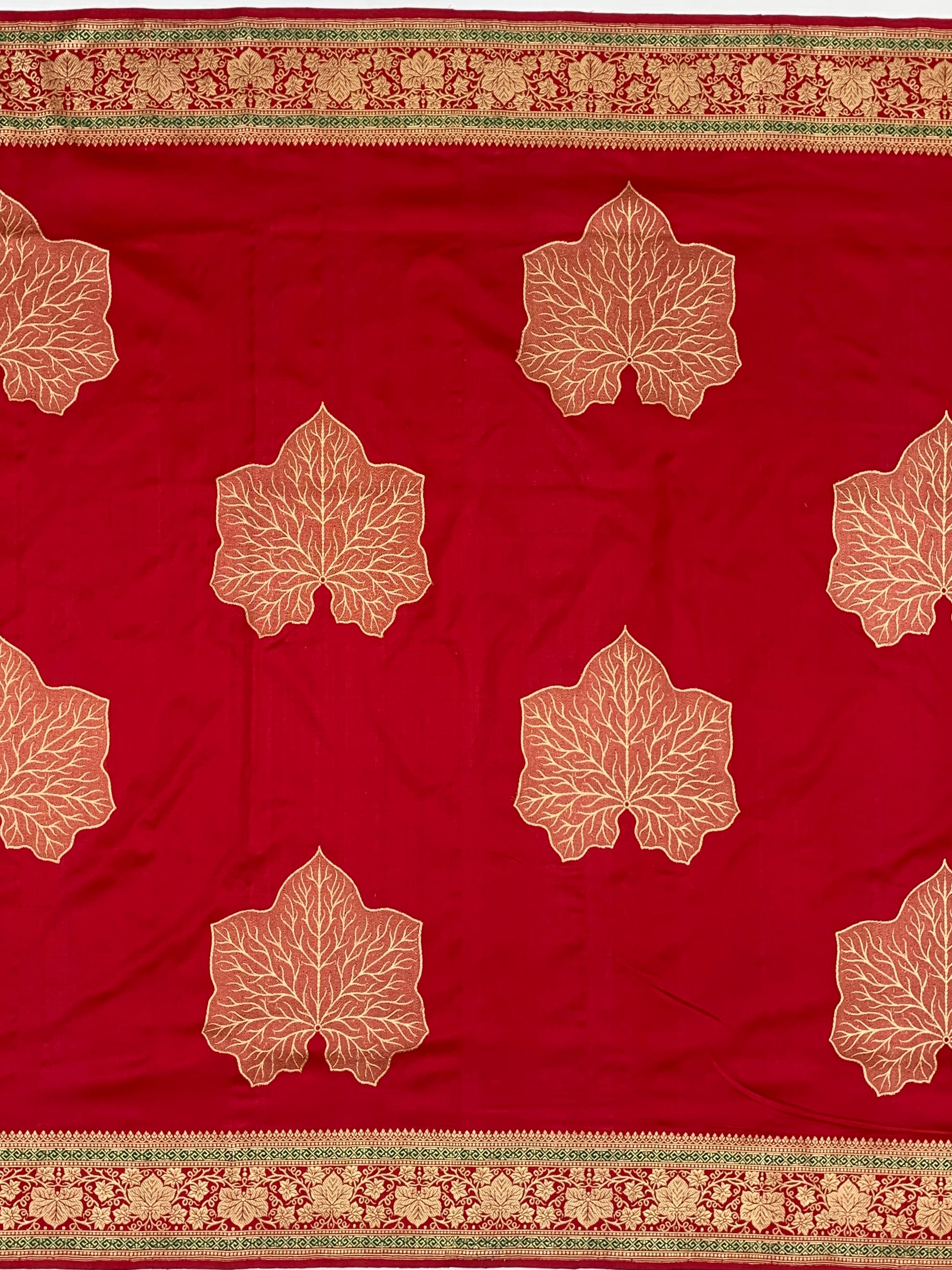 Heritage Crimson Banarasi Silk Saree with Chinar Leaf Motifs