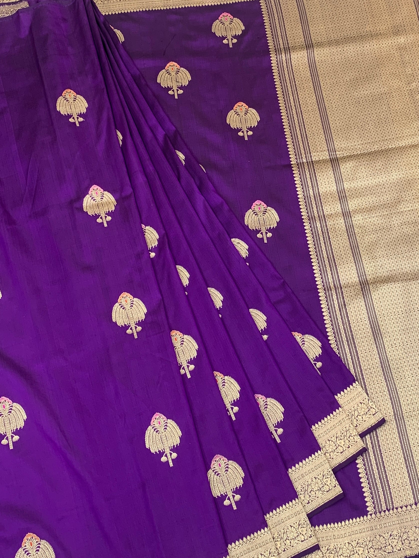 Royal Purple Banarasi Silk Saree with Meenakari Tree-of-Life Motifs