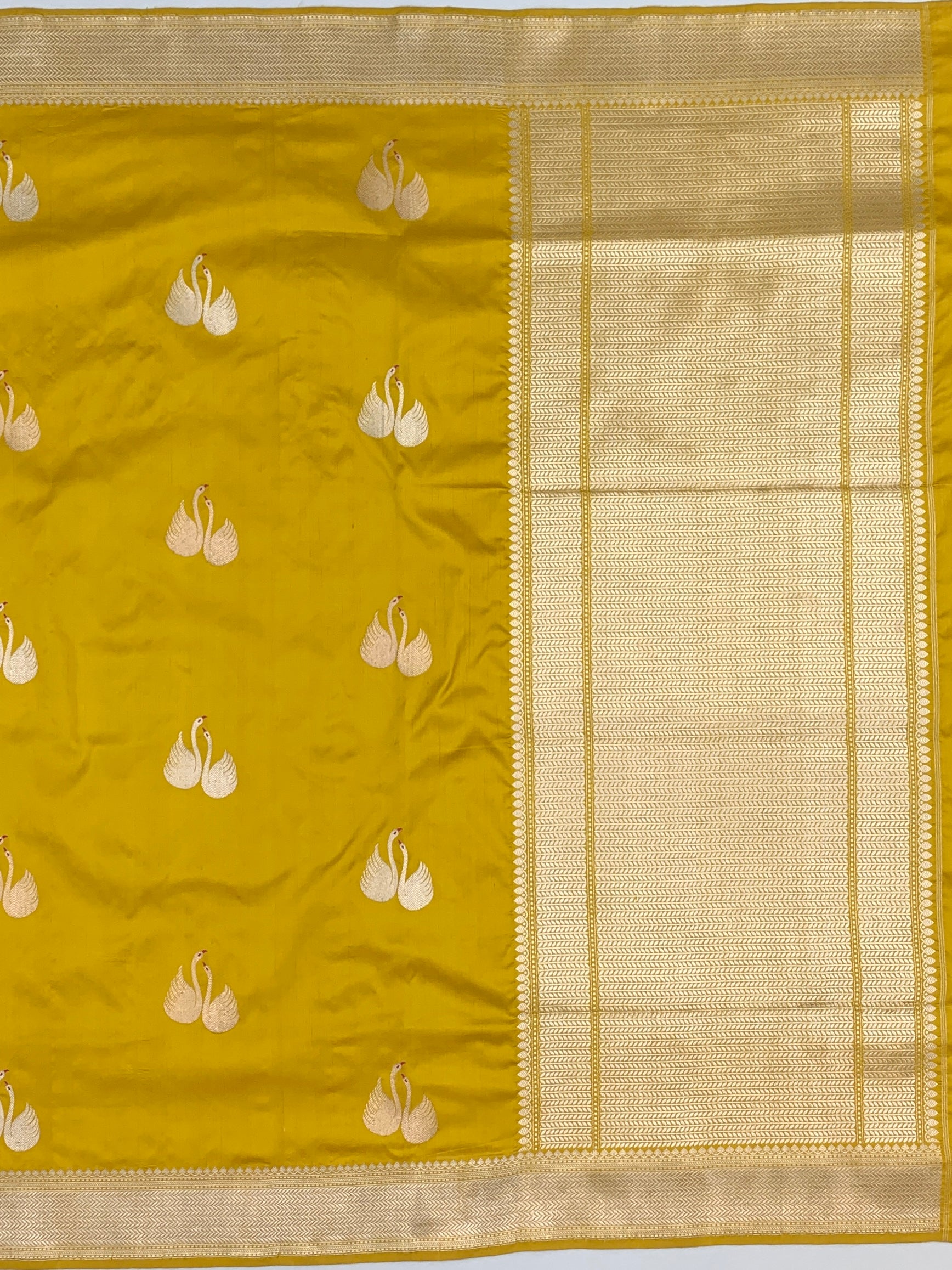 Radiant Mustard Yellow Banarasi Silk Saree with Swan (Hamsa) Motifs