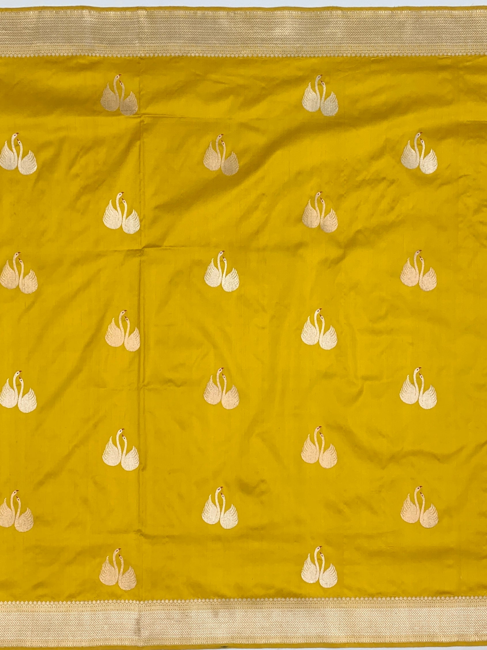 Radiant Mustard Yellow Banarasi Silk Saree with Swan (Hamsa) Motifs