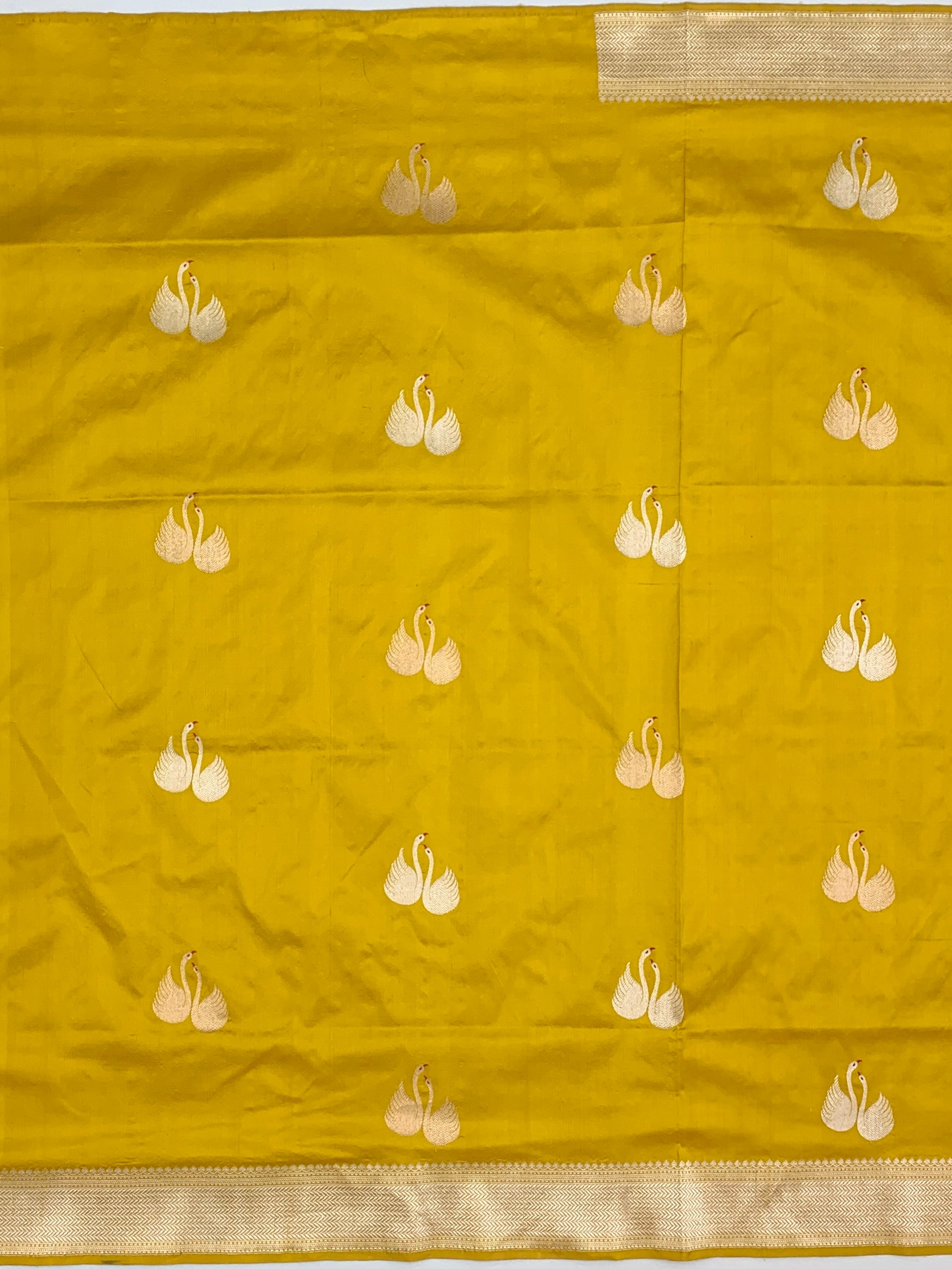 Radiant Mustard Yellow Banarasi Silk Saree with Swan (Hamsa) Motifs