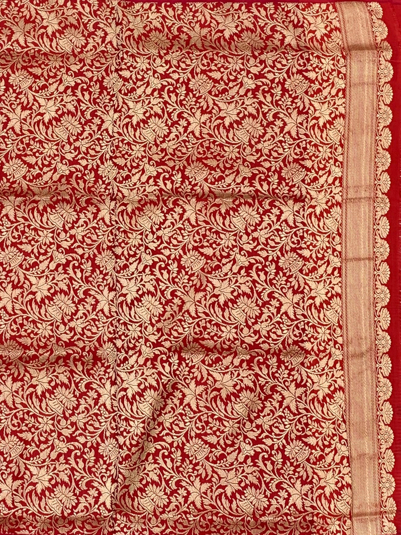 Classic Monochrome Gingham Banarasi Silk Saree with Crimson Zari Border