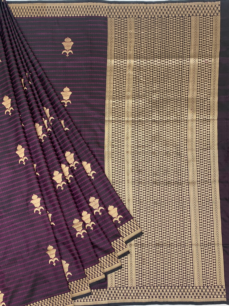 Imperial Aubergine Banarasi Silk Saree with Geometric Diamond Pallu