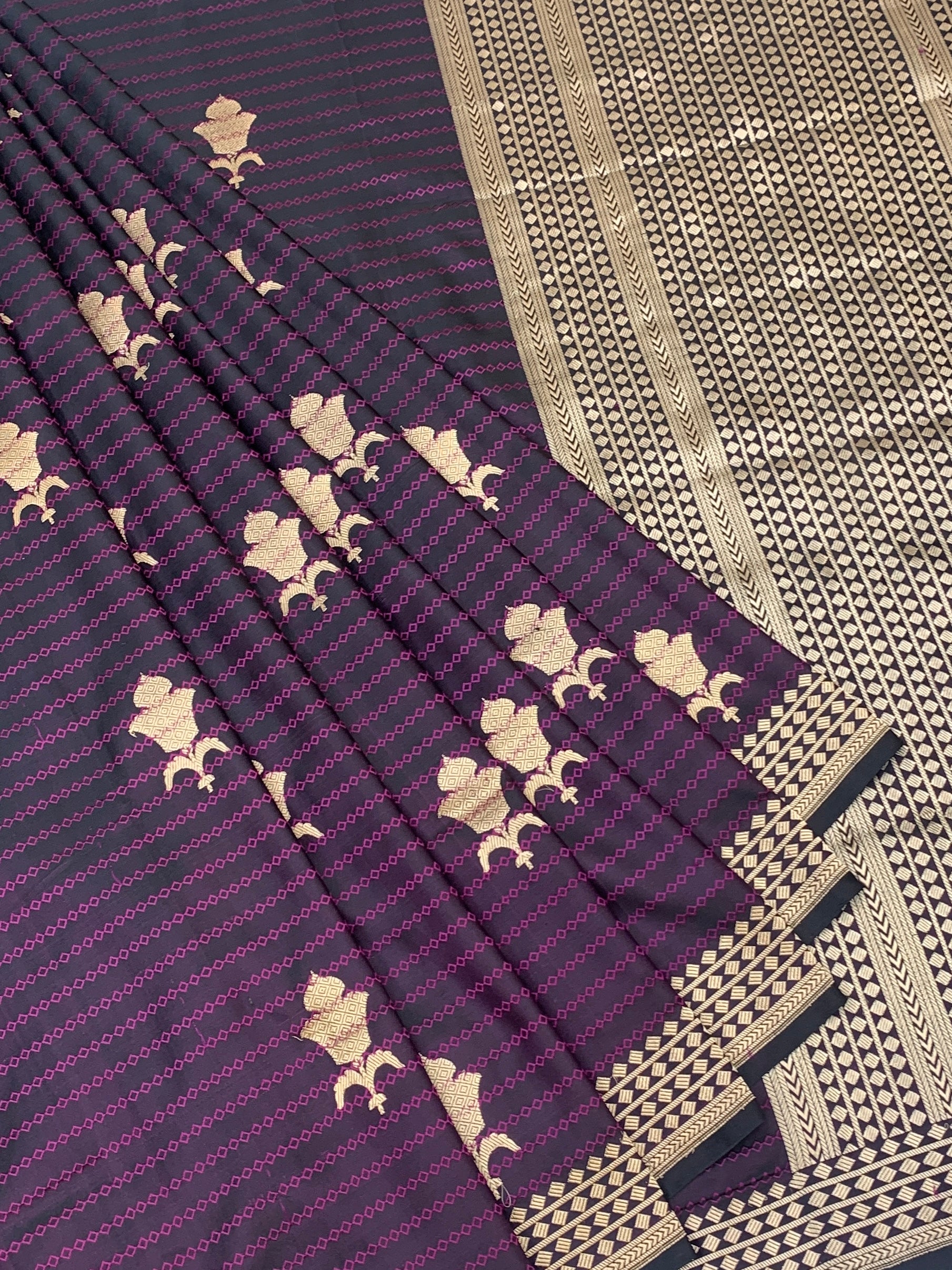 Imperial Aubergine Banarasi Silk Saree with Geometric Diamond Pallu