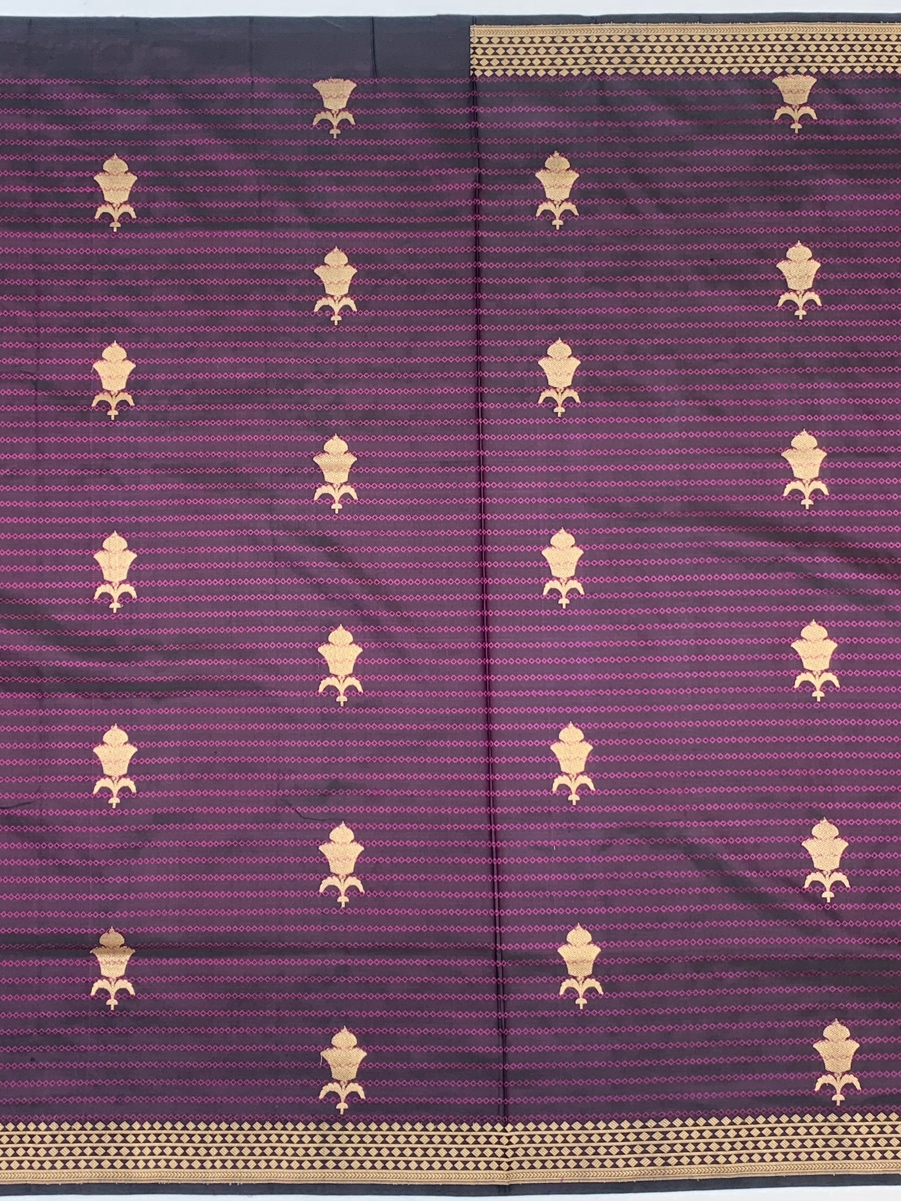 Imperial Aubergine Banarasi Silk Saree with Geometric Diamond Pallu