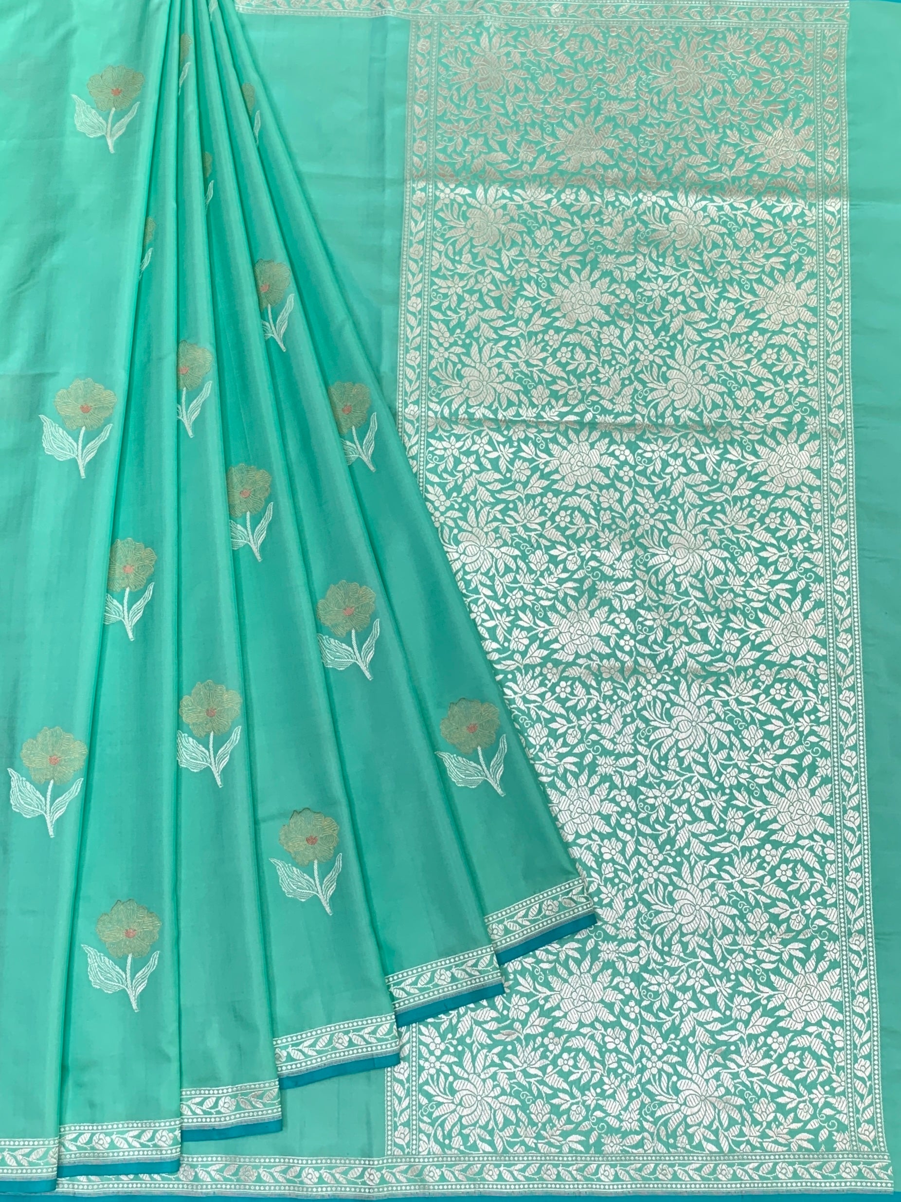 Handwoven Seafoam Green Banarasi Silk Saree