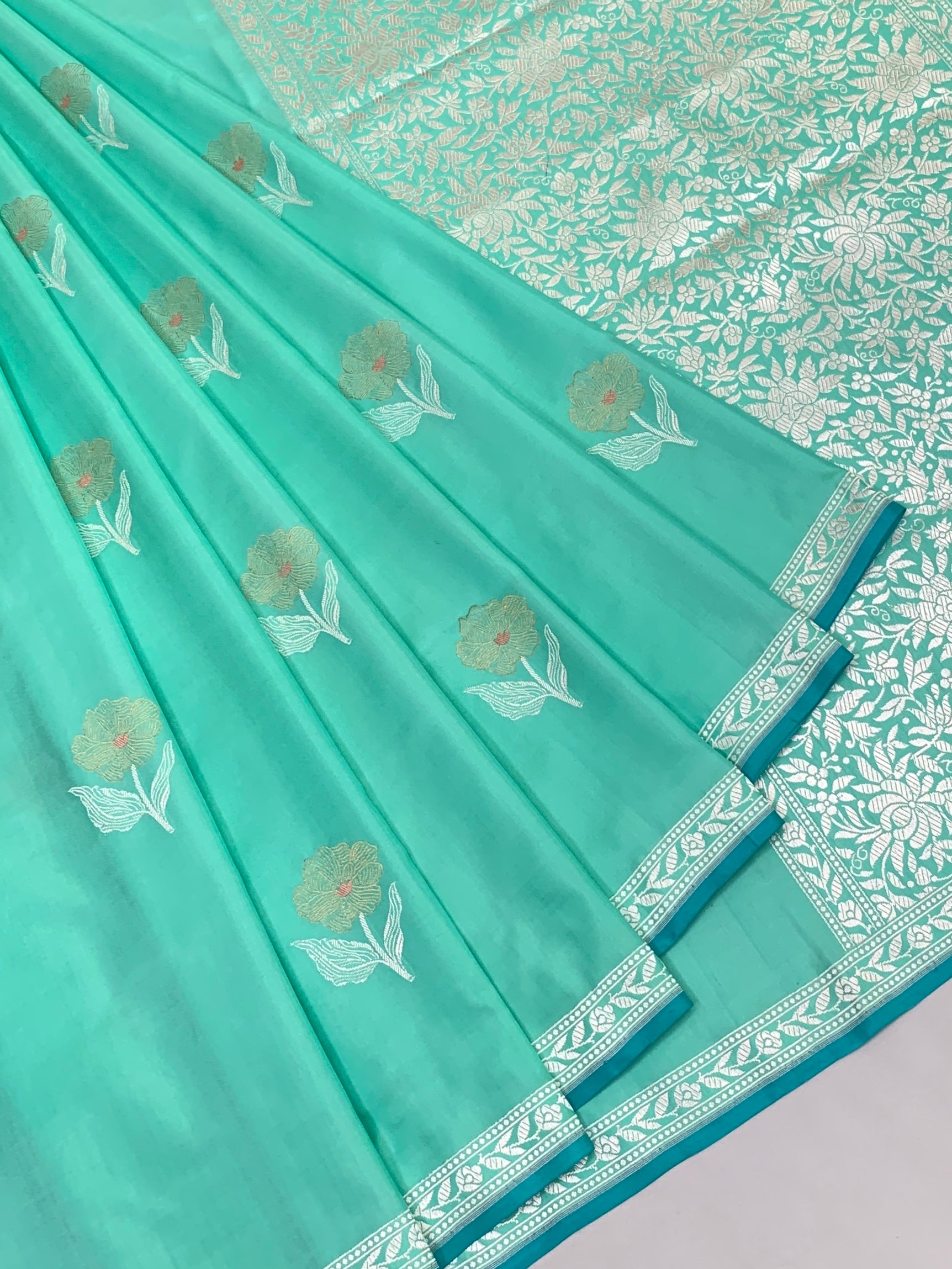Handwoven Seafoam Green Banarasi Silk Saree