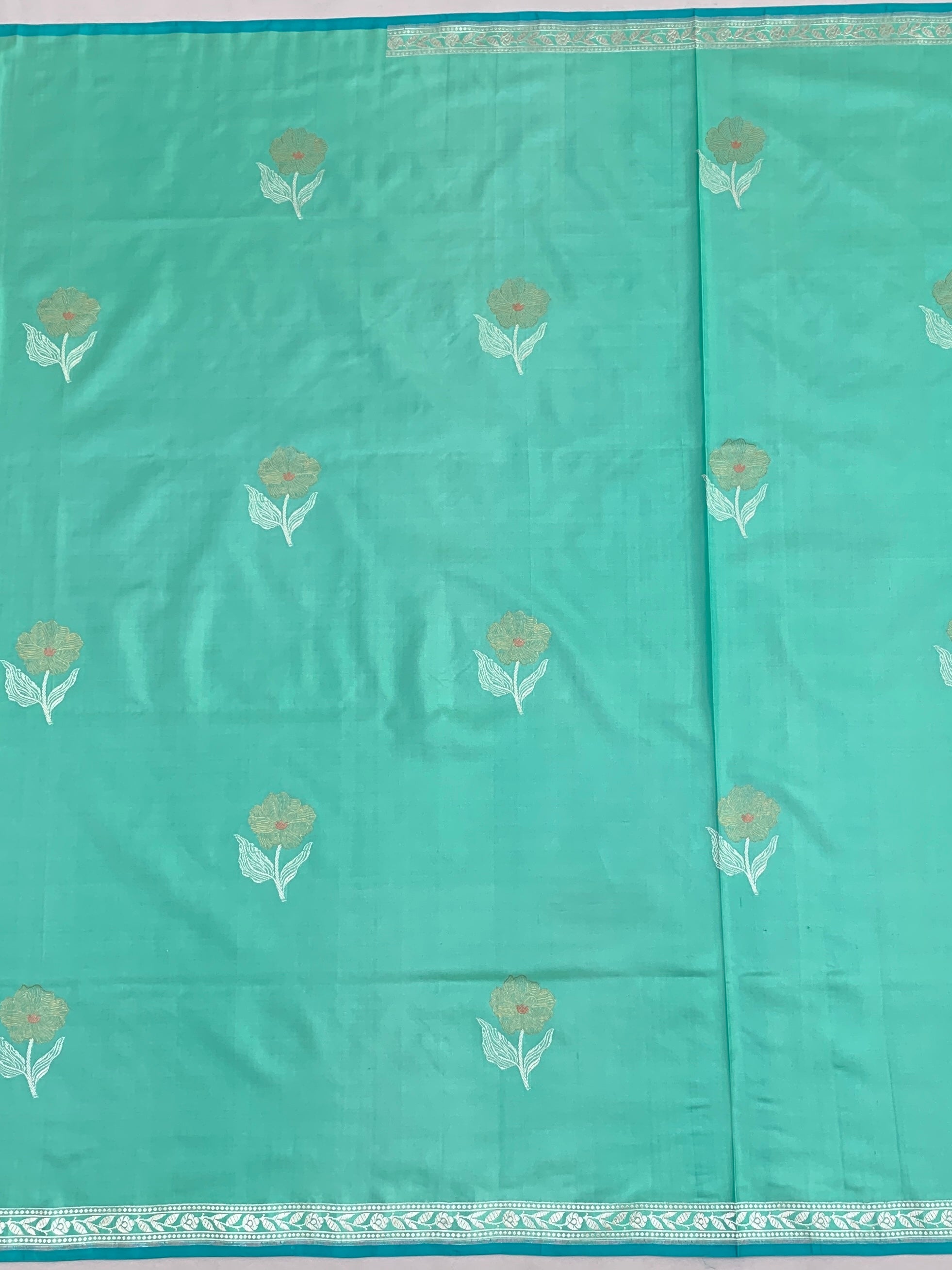 Handwoven Seafoam Green Banarasi Silk Saree