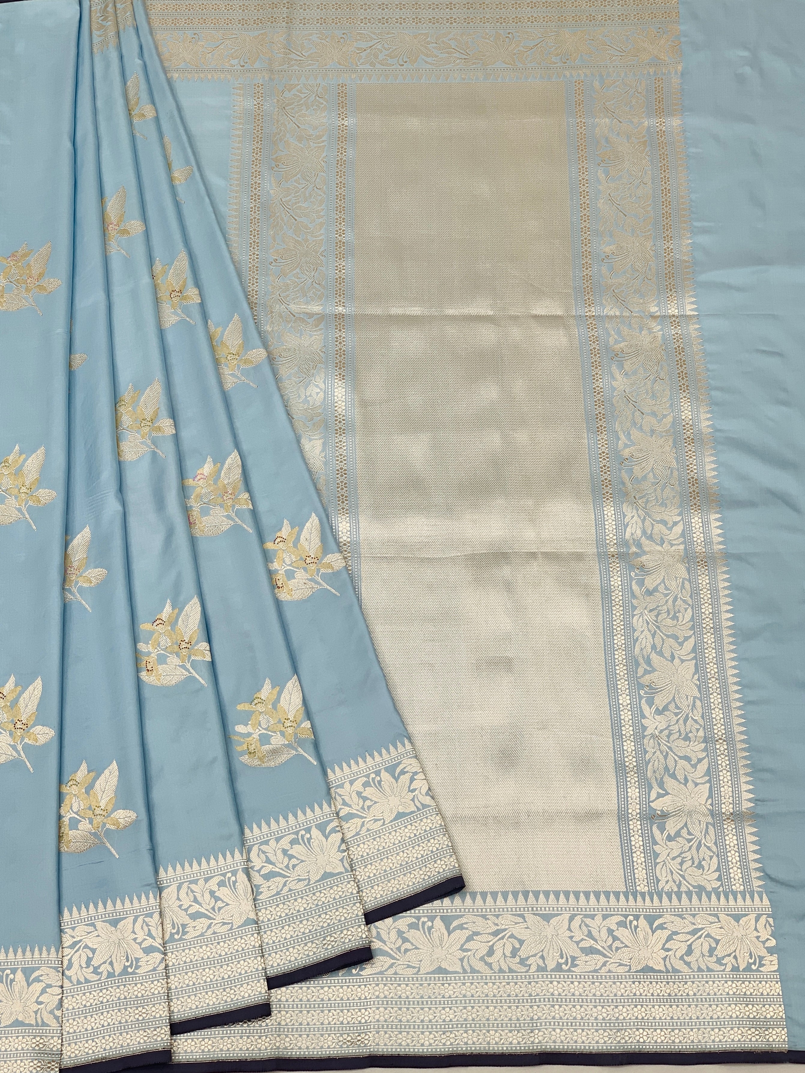 Handwoven Powder Blue Banarasi Silk Saree