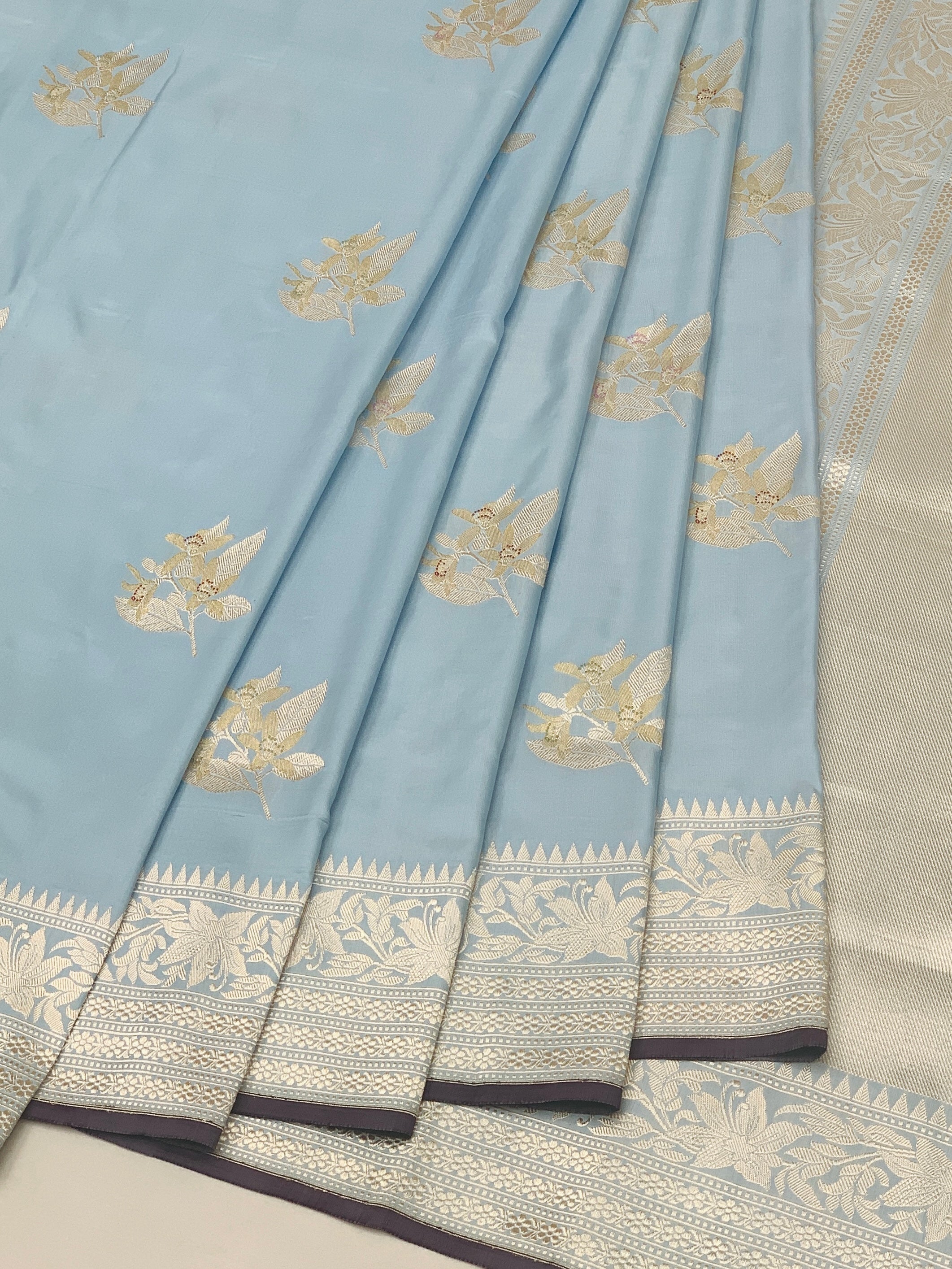 Handwoven Powder Blue Banarasi Silk Saree