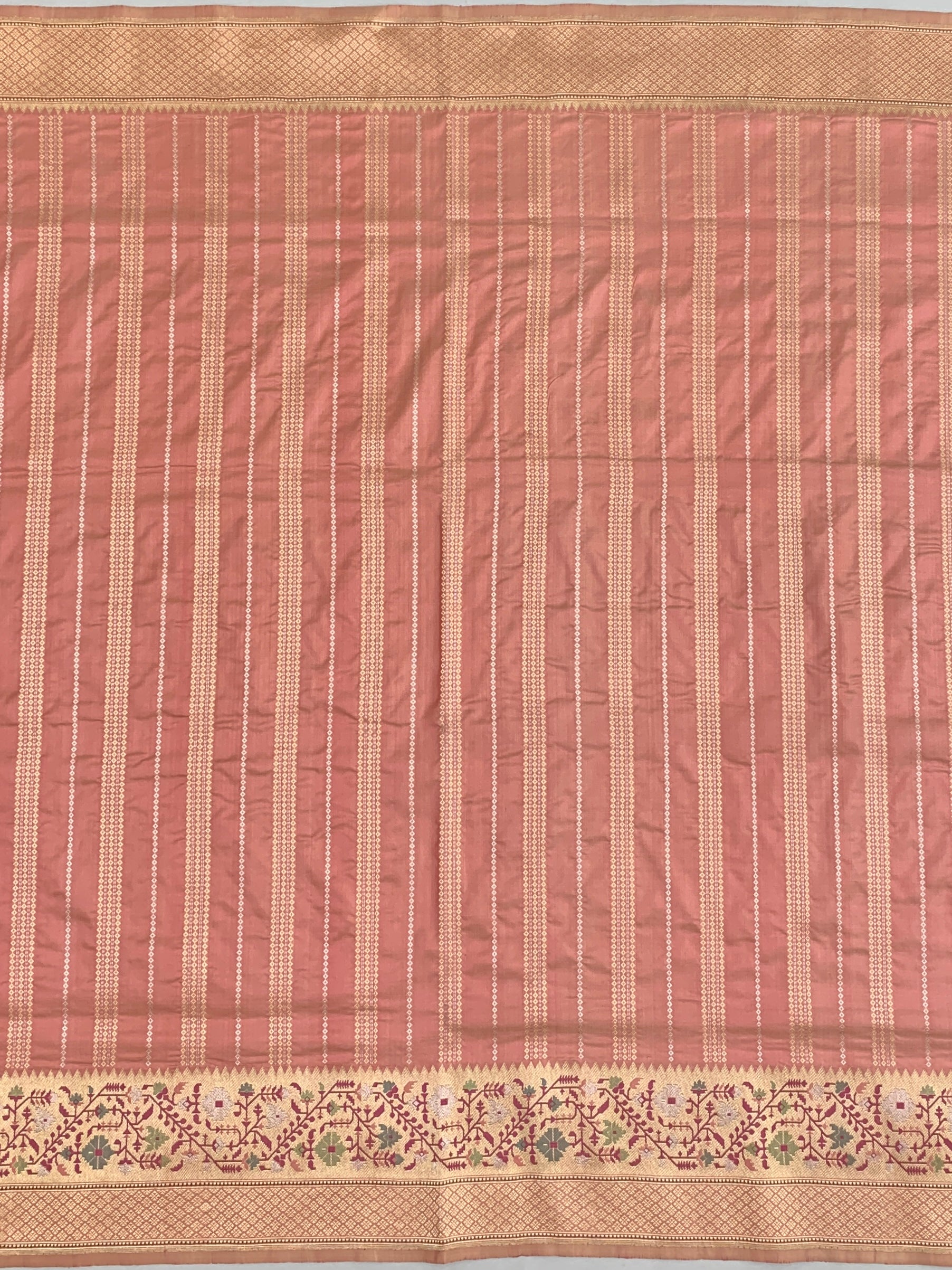 Peach Rose Banarasi Silk Saree with Meenakari Floral Borders